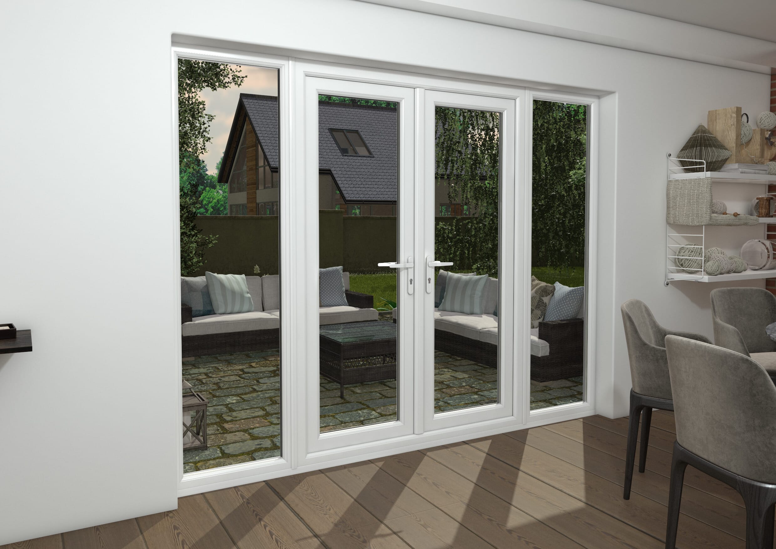 2700mm Part Q White UPVC French Doors (1500mm Doors + 2 x 600mm Sidelights)