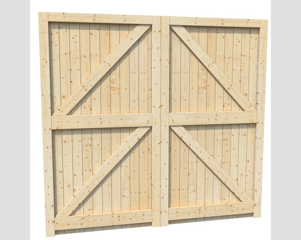 1981x2135x44mm (HxWxD) Framed, Ledged and Braced Solid Pine Garage Door Pair