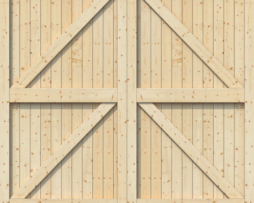 1981x2135x44mm (HxWxD) Framed, Ledged and Braced Solid Pine Garage Door Pair