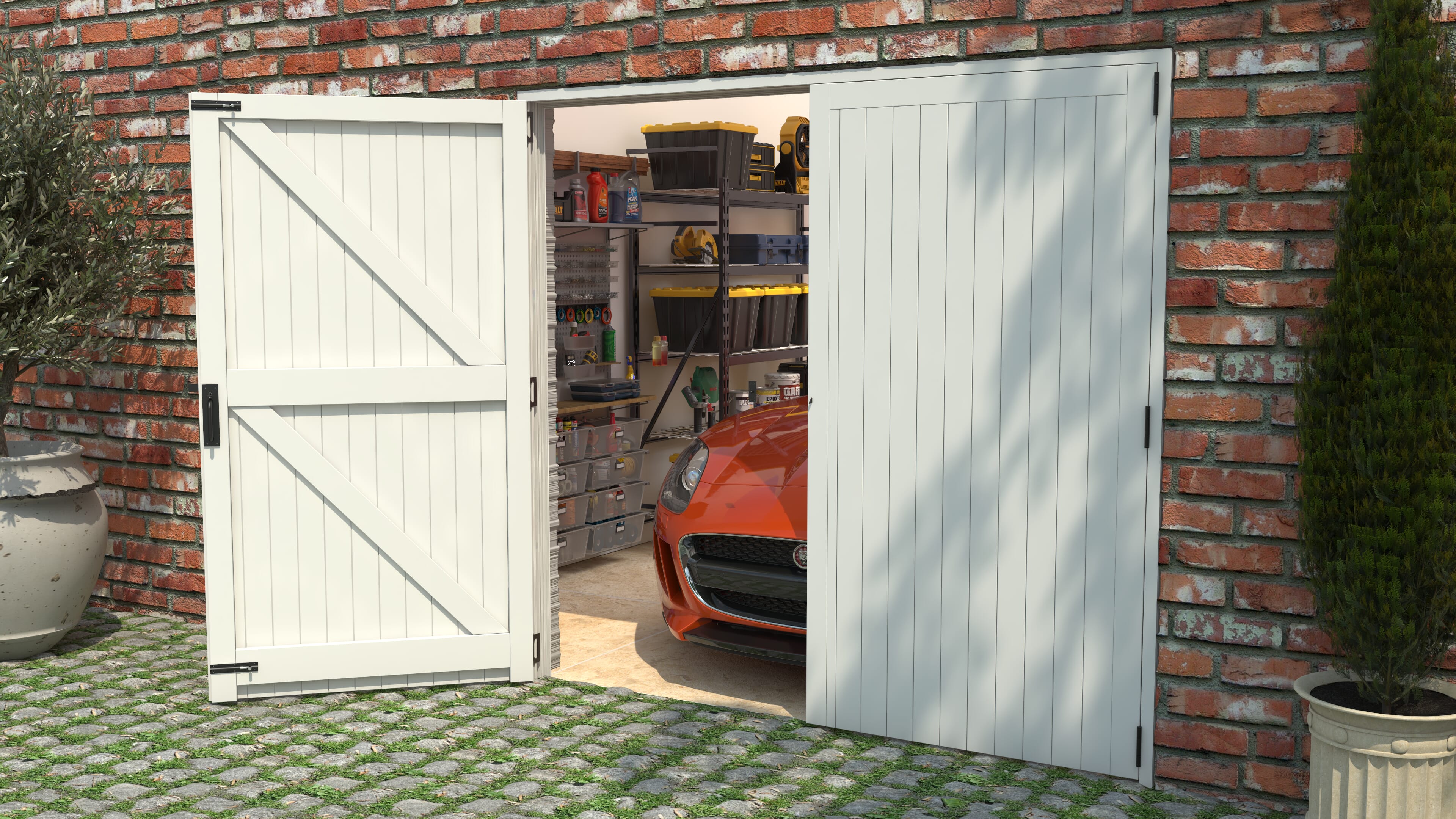 2135x2135x44mm (HxWxD) Framed, Ledged and Braced Solid Pine Garage Door Pair