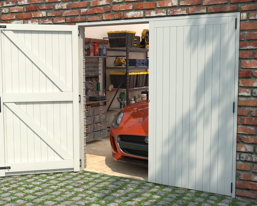 1981x2135x44mm (HxWxD) Framed, Ledged and Braced Solid Pine Garage Door Pair