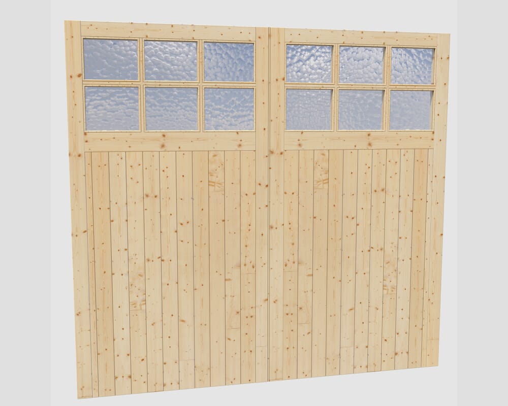 2135x2135x44mm (HxWxD) Framed, Ledged and Braced Solid Pine Garage Door Pair with Flemish Glass