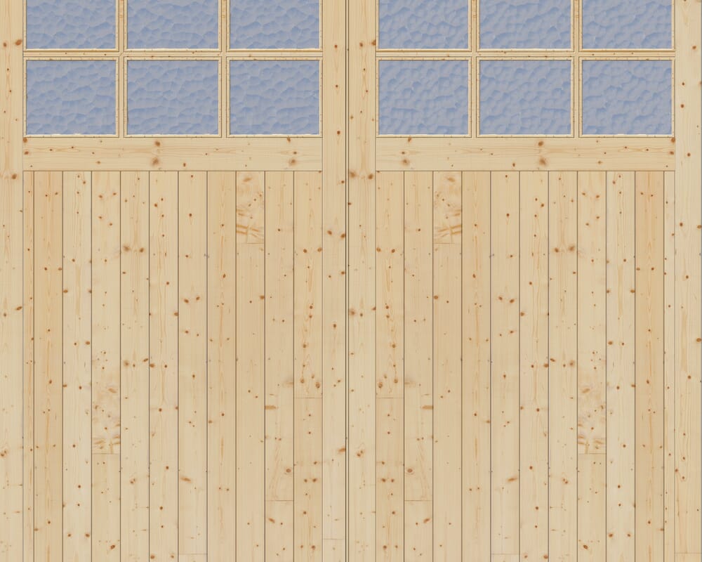 2135x2135x44mm (HxWxD) Framed, Ledged and Braced Solid Pine Garage Door Pair with Flemish Glass