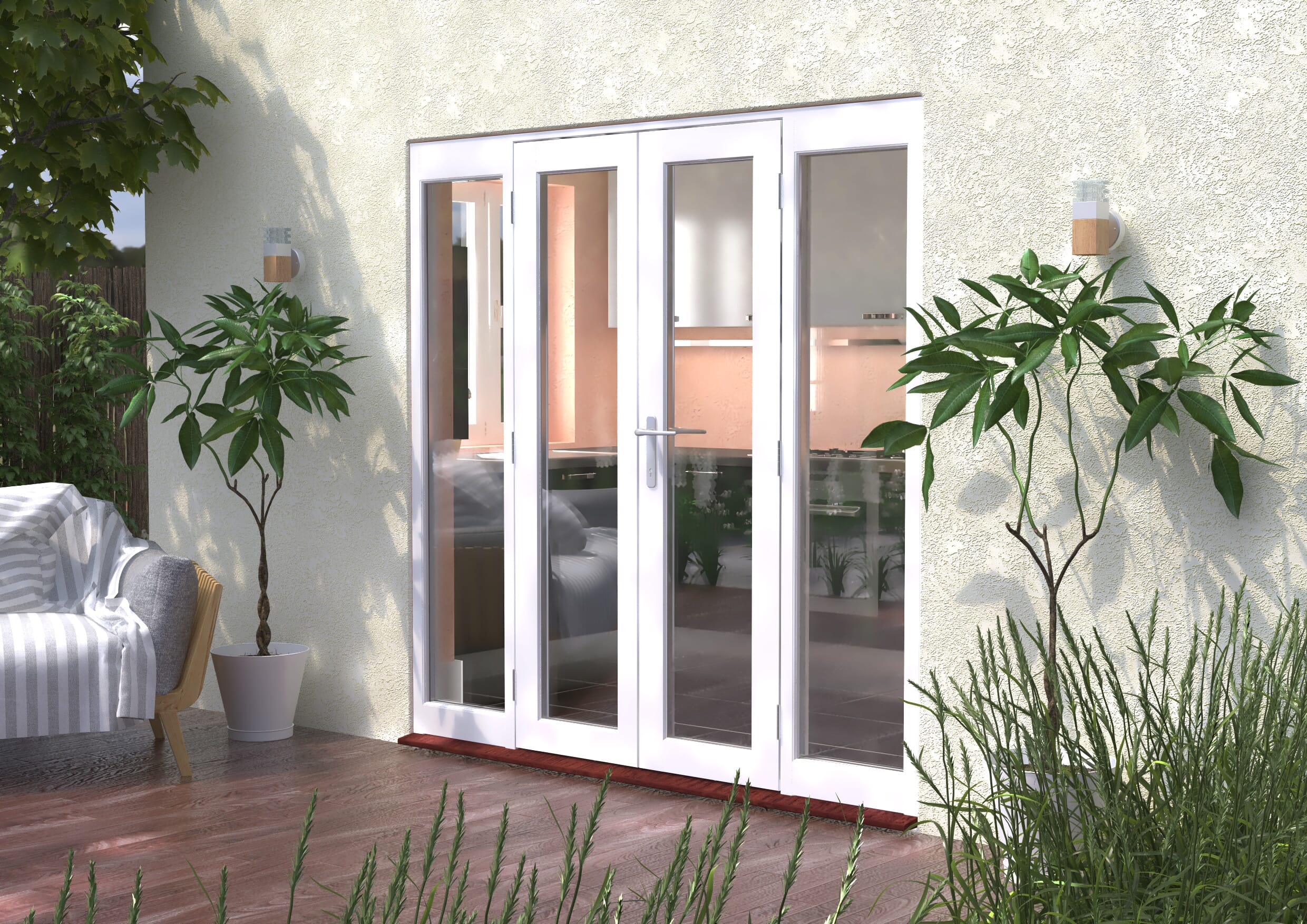 2100mm Classic White Wooden French Doors With Sidelights - CLIMADOOR ...