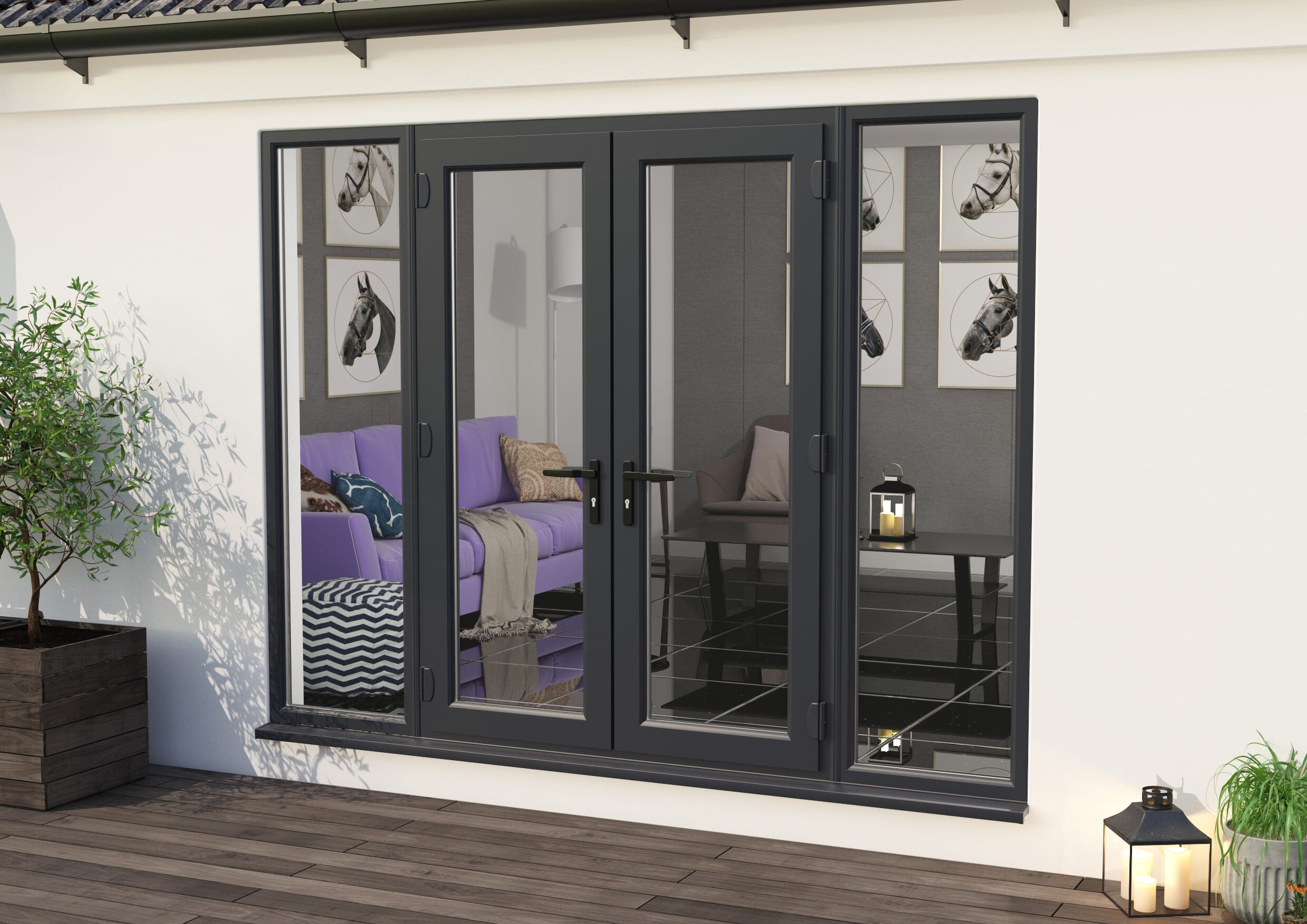 2700mm Part Q UPVC Grey Outer / White inner French Doors (1500mm Doors + 2 x 600mm Sidelights)