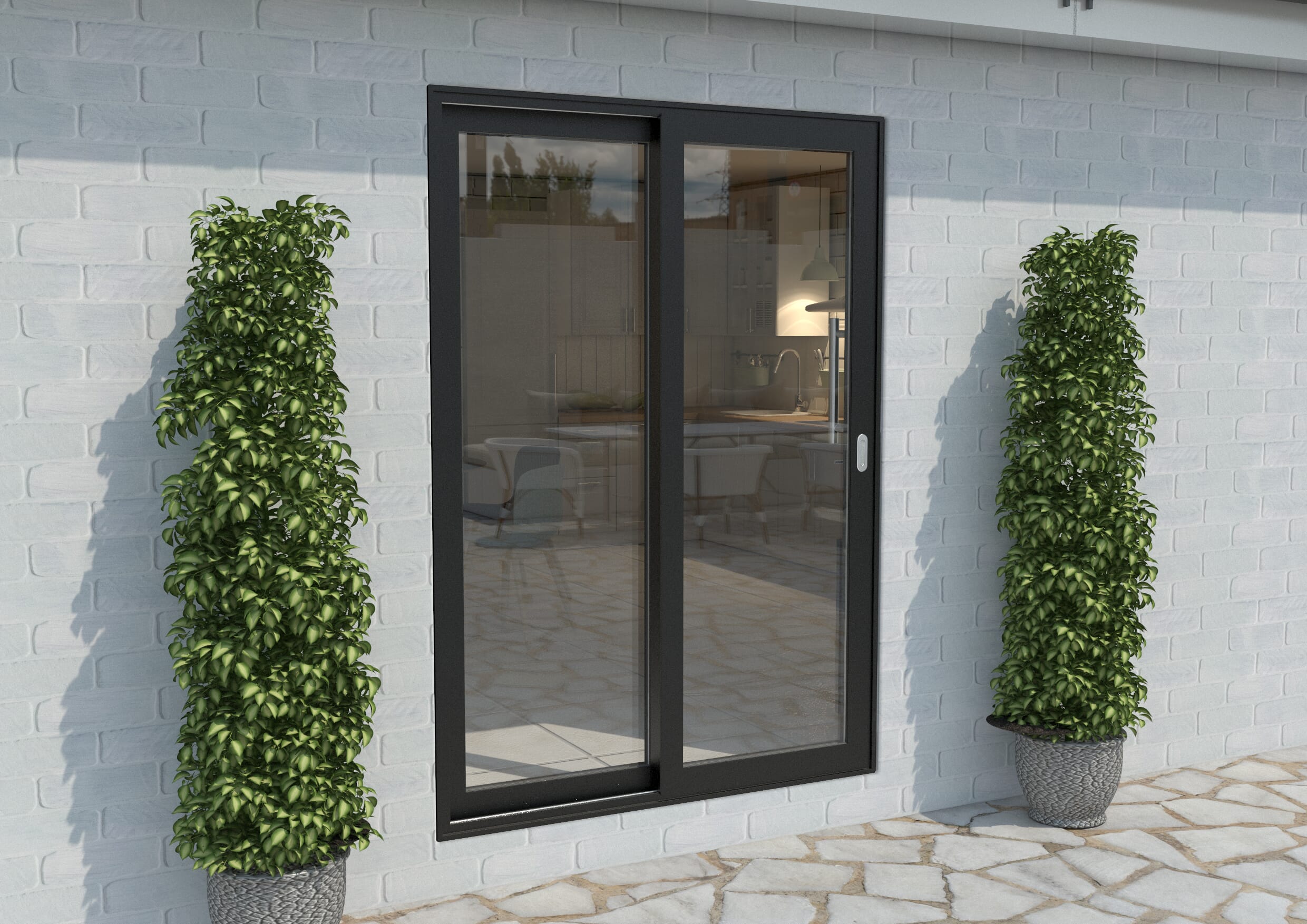 1500mm Black Aluminium Sliding Doors RH Sliding / LH Fixed