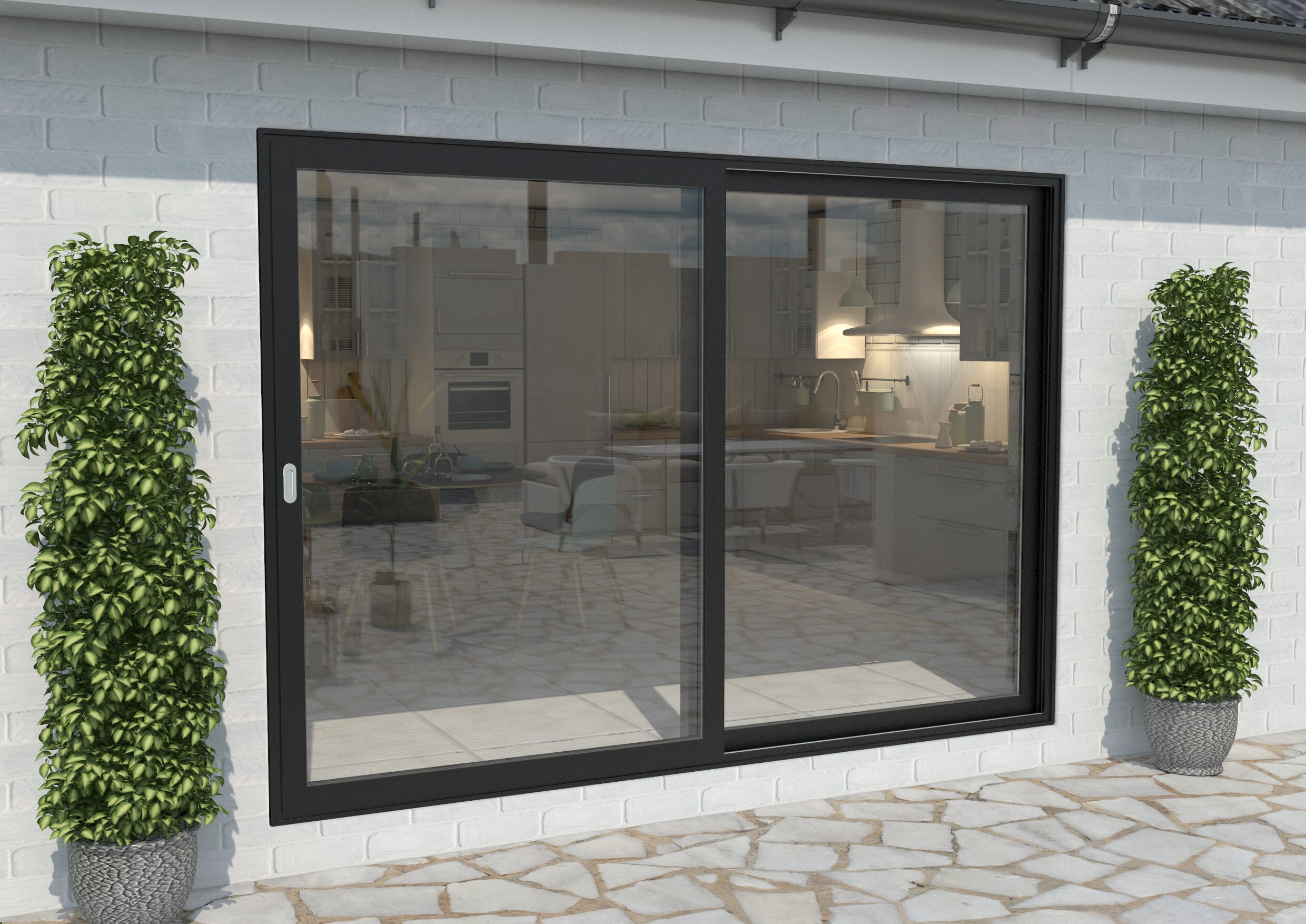 Part Q 3000mm Black Aluminium Sliding Doors LH Sliding / RH Fixed