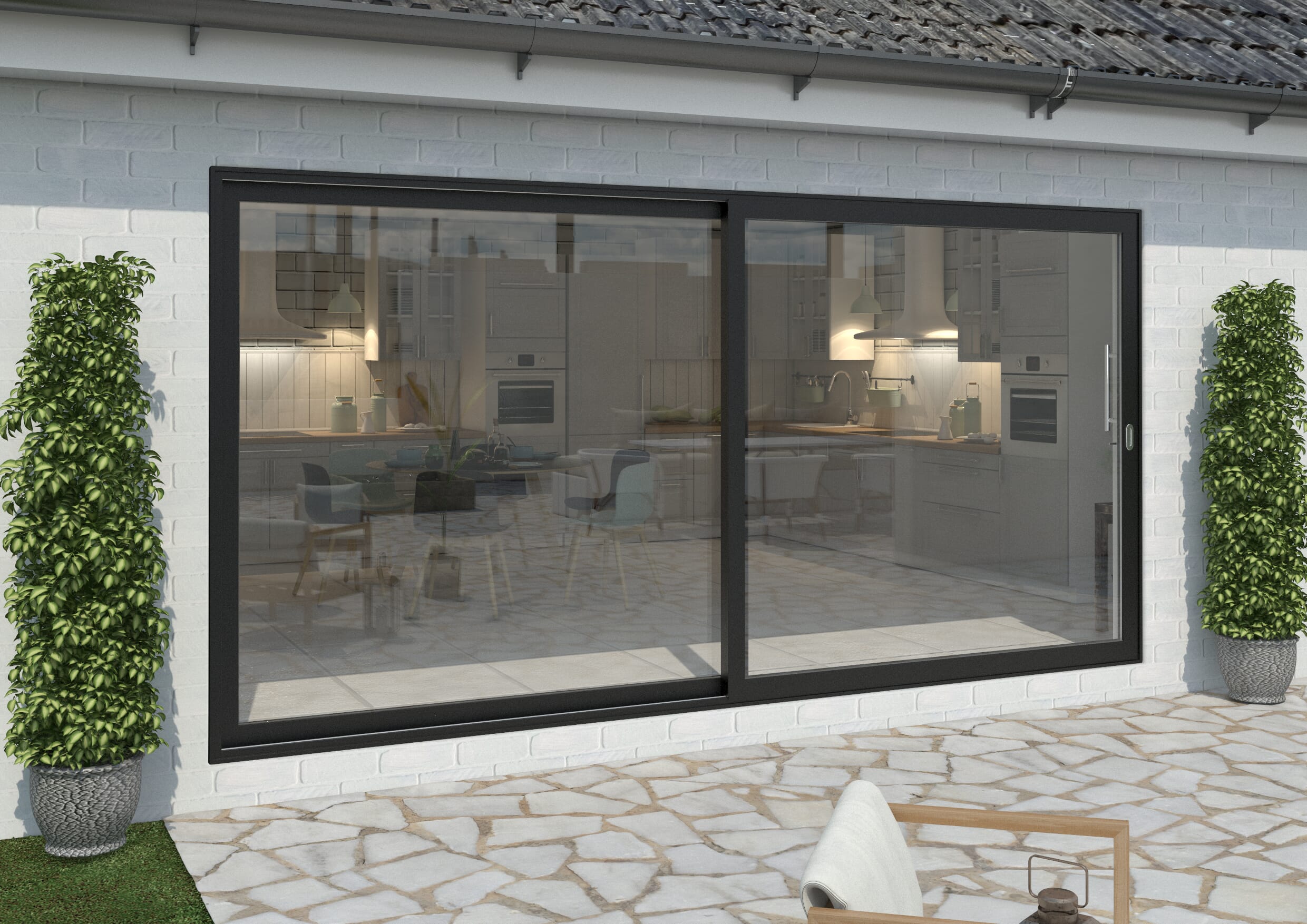 4200mm Black Aluminium Sliding Doors RH Sliding / LH Fixed