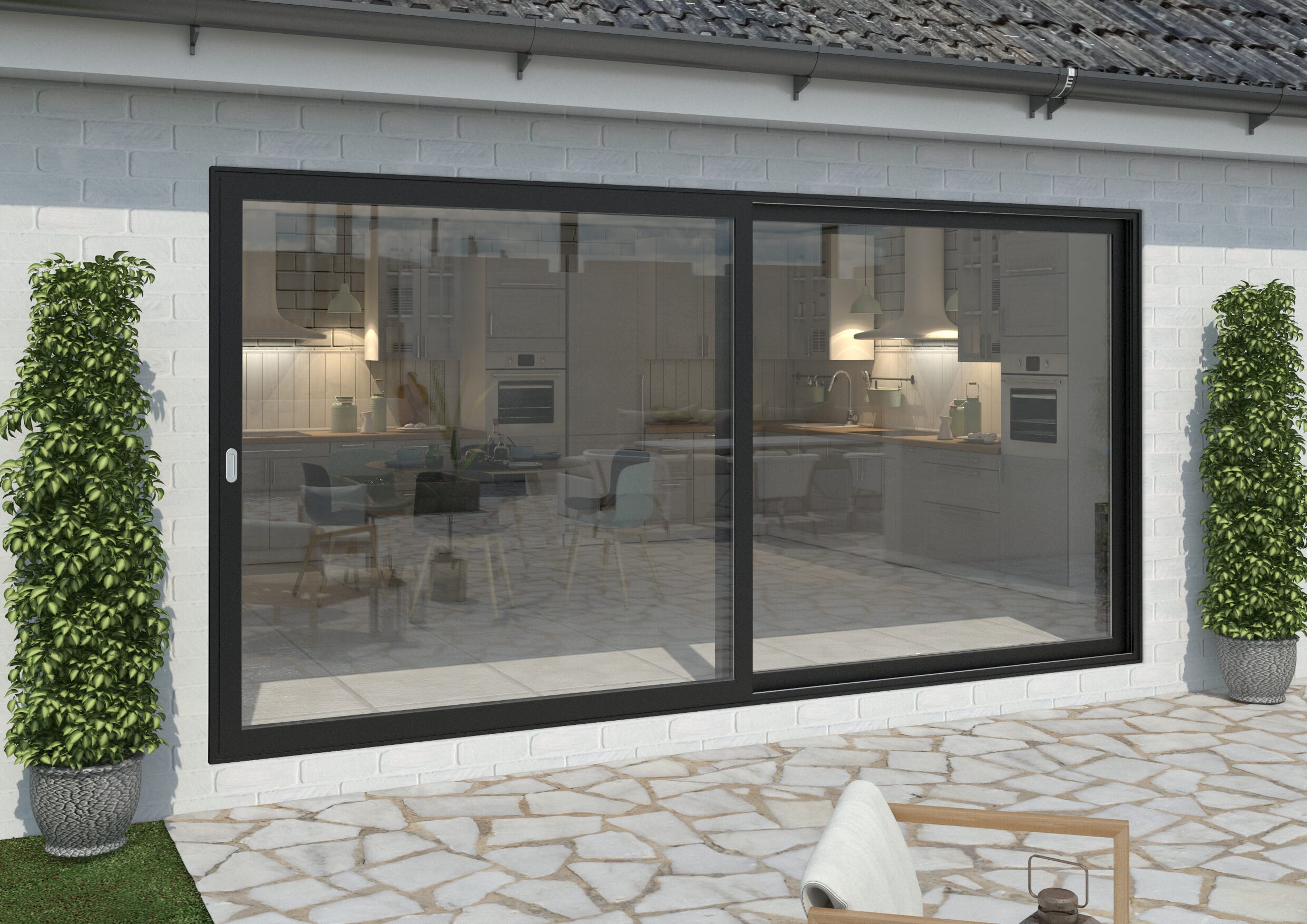 4500mm Black Aluminium Sliding Doors LH Sliding / RH Fixed