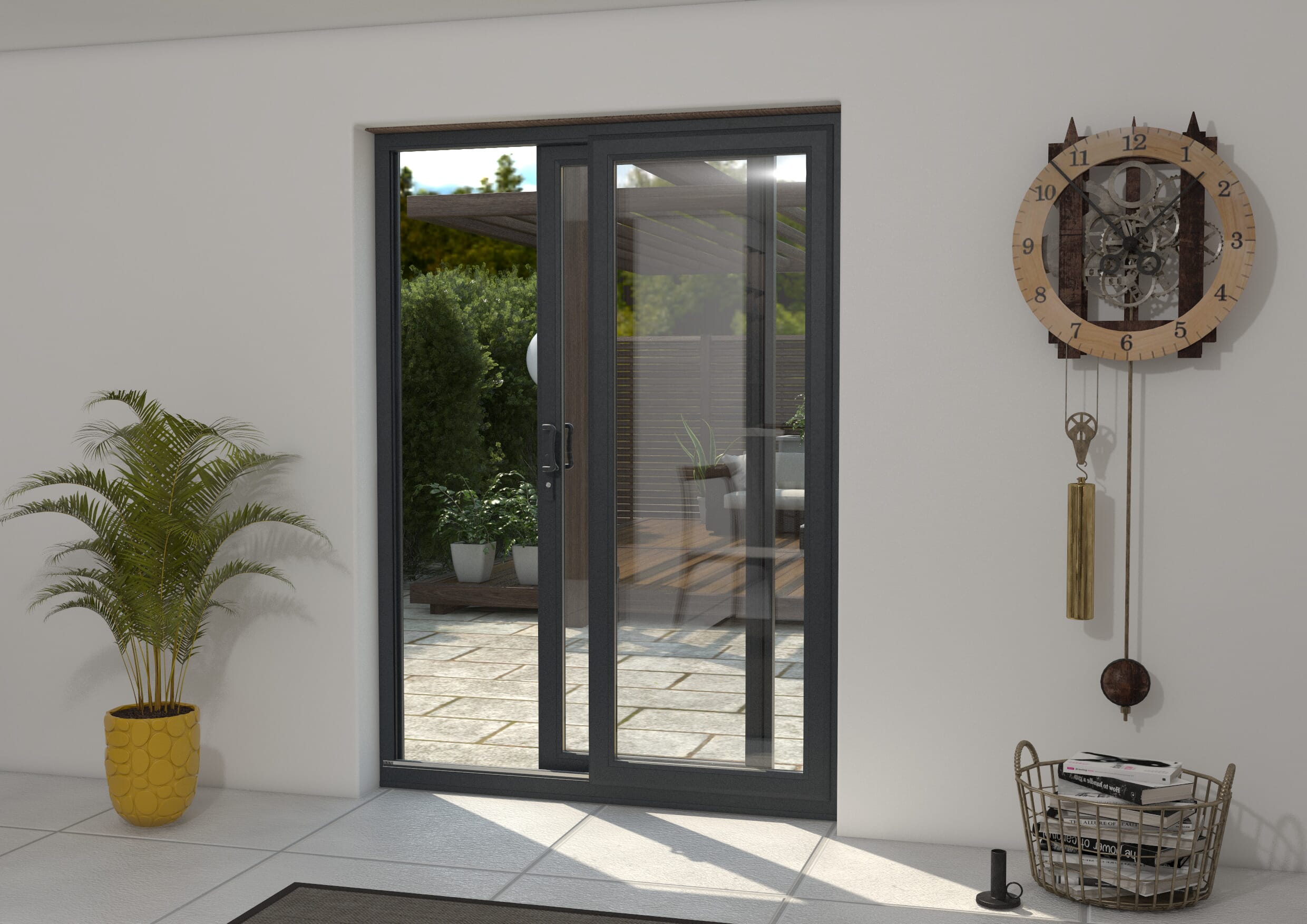 Part Q 1500mm UPVC Anthracite Grey Sliding Doors RH Sliding / LH Fixed