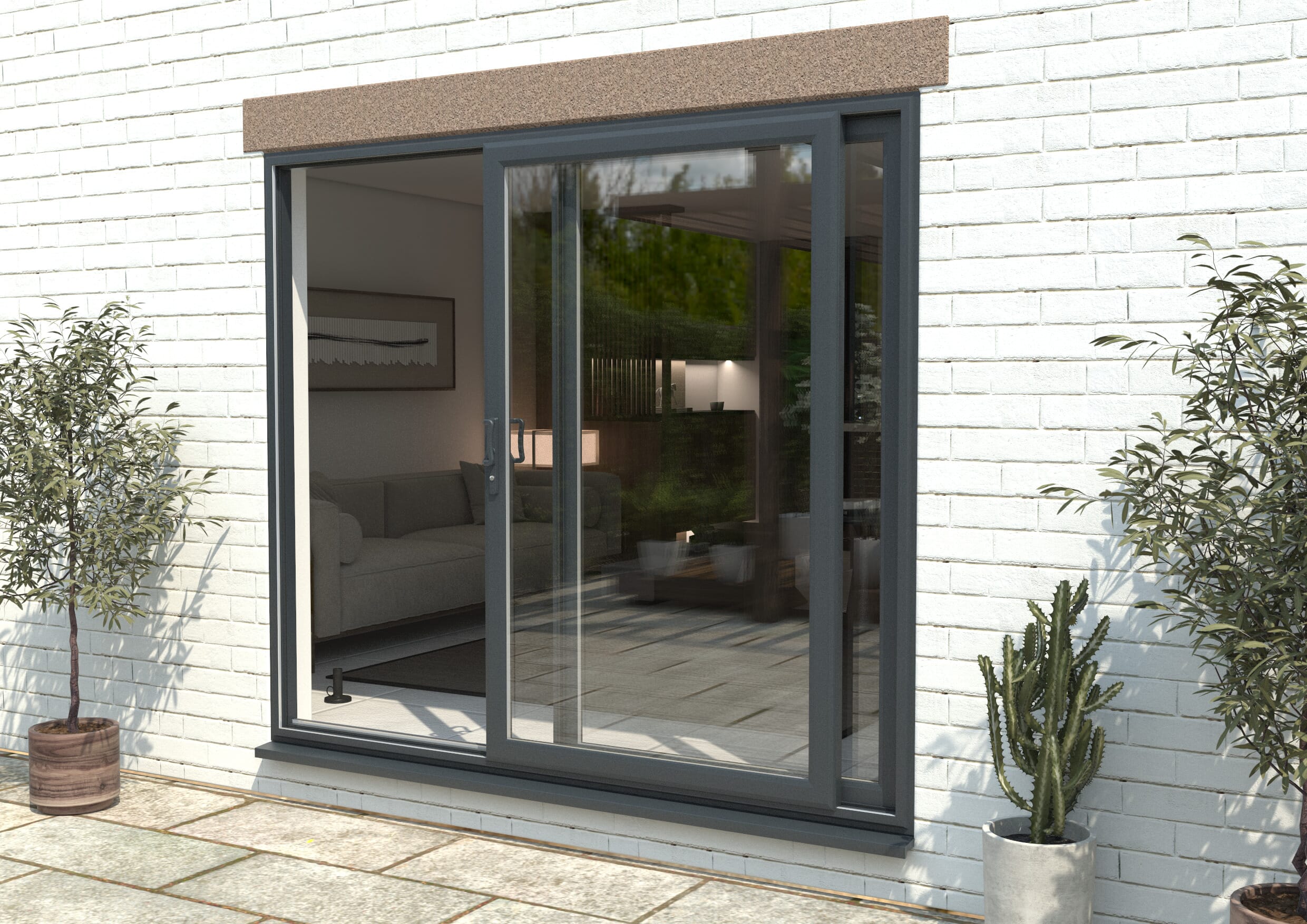 2100mm UPVC Anthracite Grey Sliding Doors LH Sliding / RH Fixed