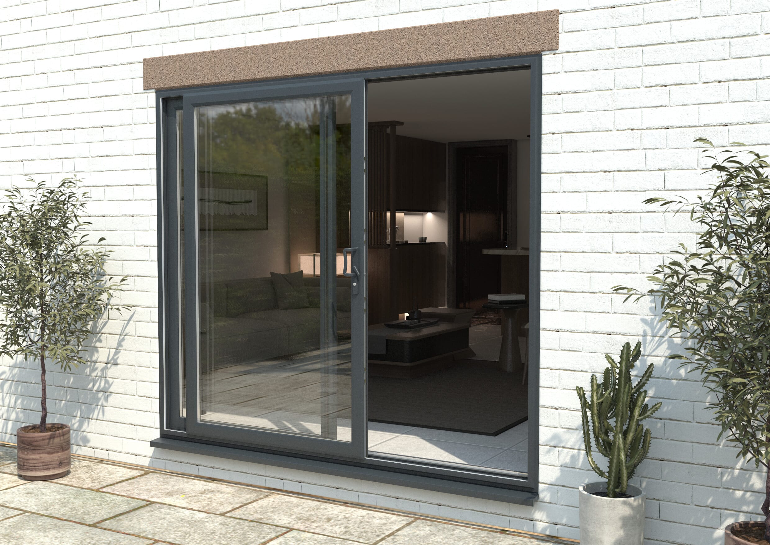 2100mm UPVC Anthracite Grey Sliding Doors RH Sliding / LH Fixed
