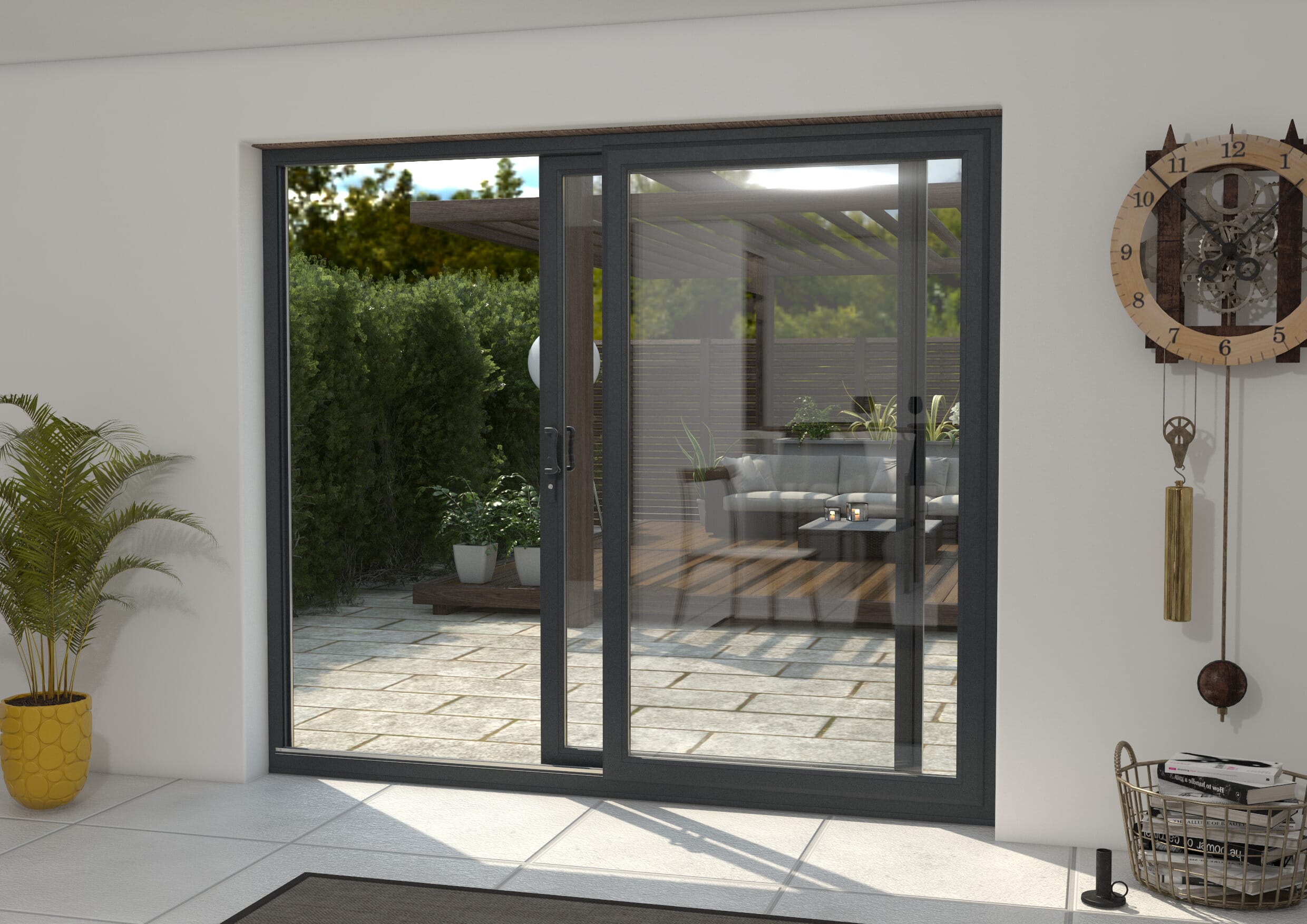 Part Q 2100mm UPVC Anthracite Grey Sliding Doors RH Sliding / LH Fixed