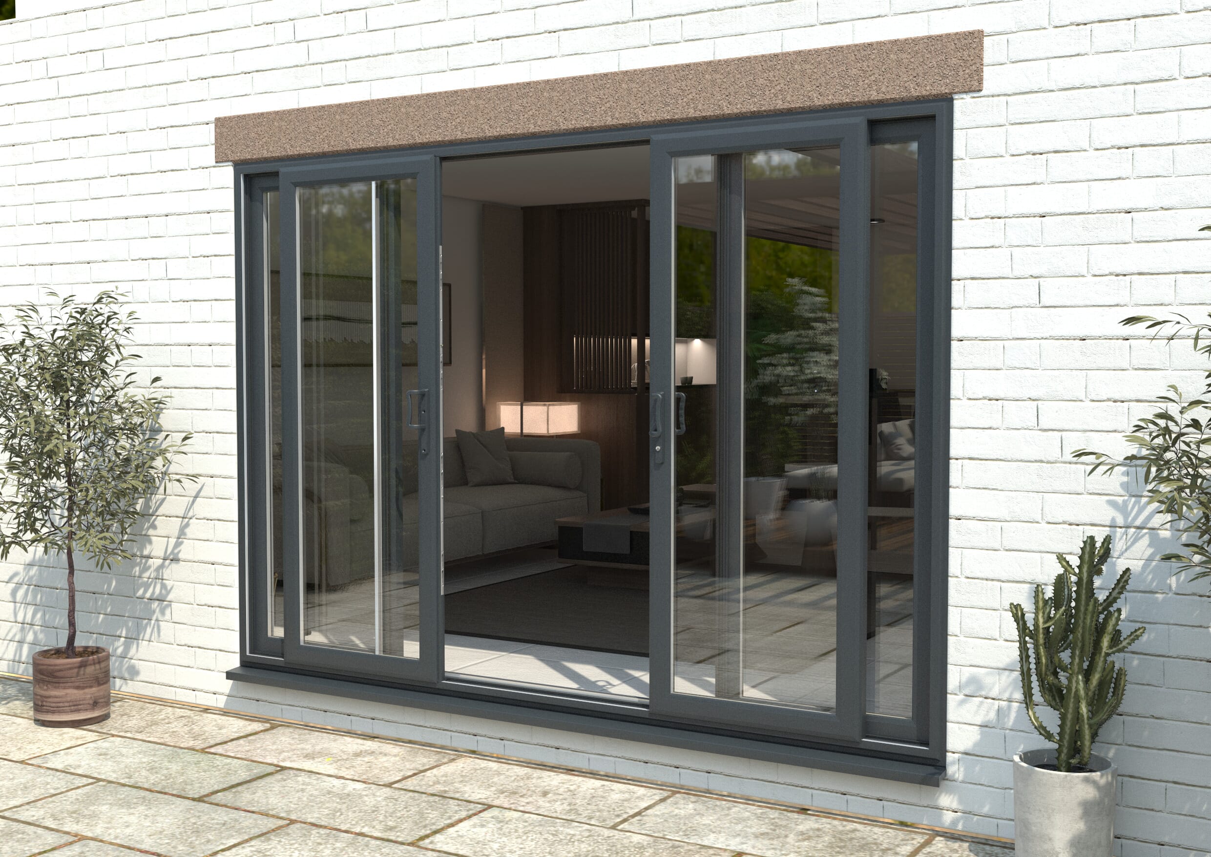 Part Q 3000mm UPVC Anthracite Grey Sliding Doors Fixed / Sliding / Sliding / Fixed