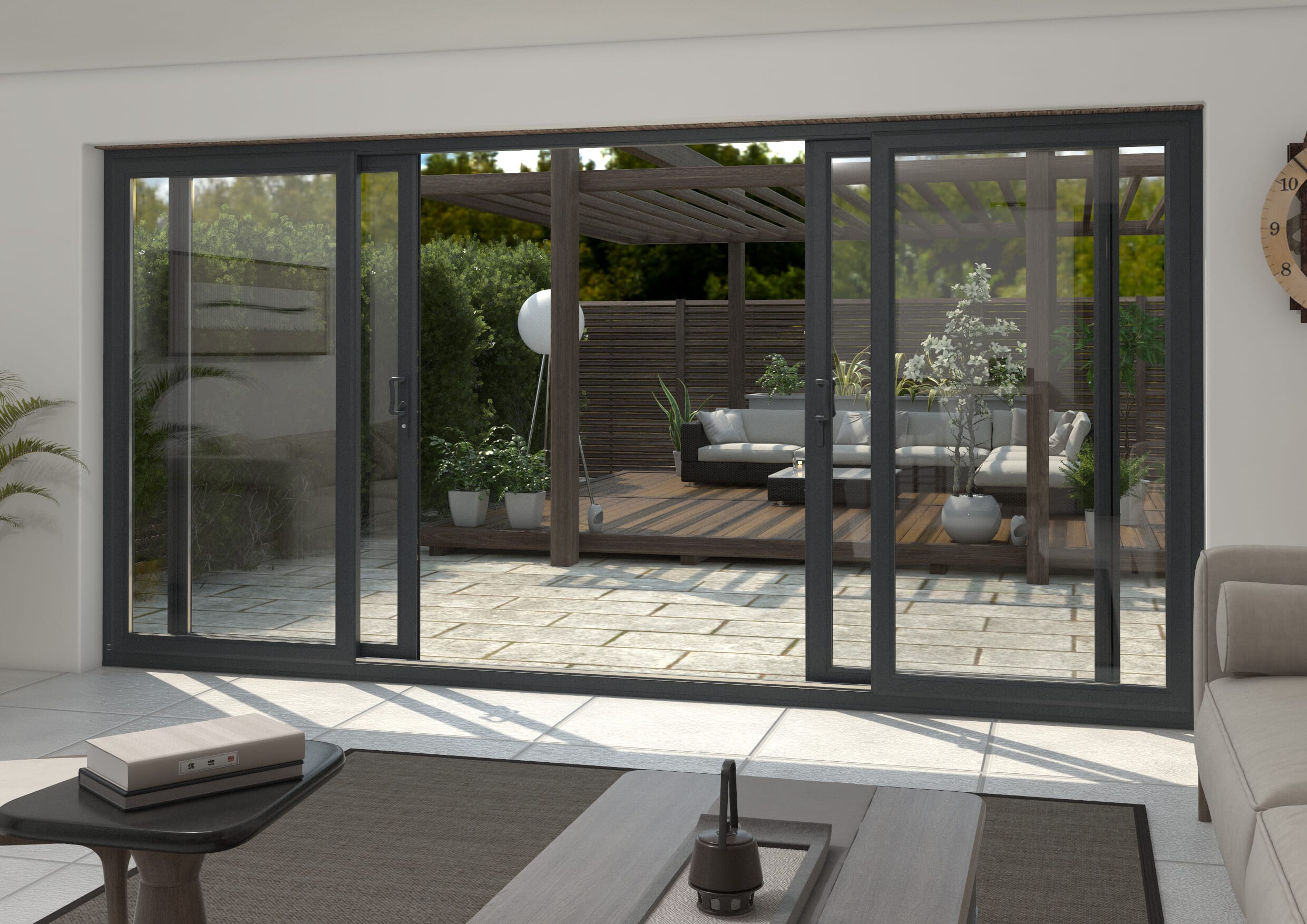 4200mm UPVC Anthracite Grey Sliding Doors Fixed / Sliding / Sliding / Fixed