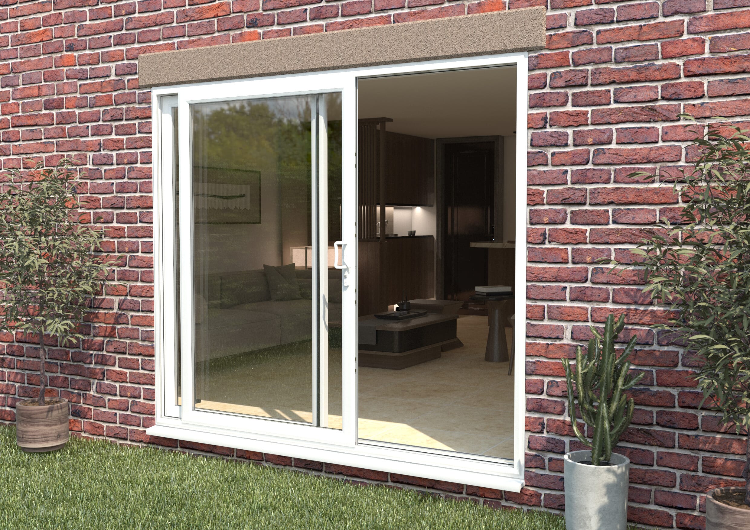 Part Q 2100mm UPVC White Sliding Doors RH Sliding / LH Fixed