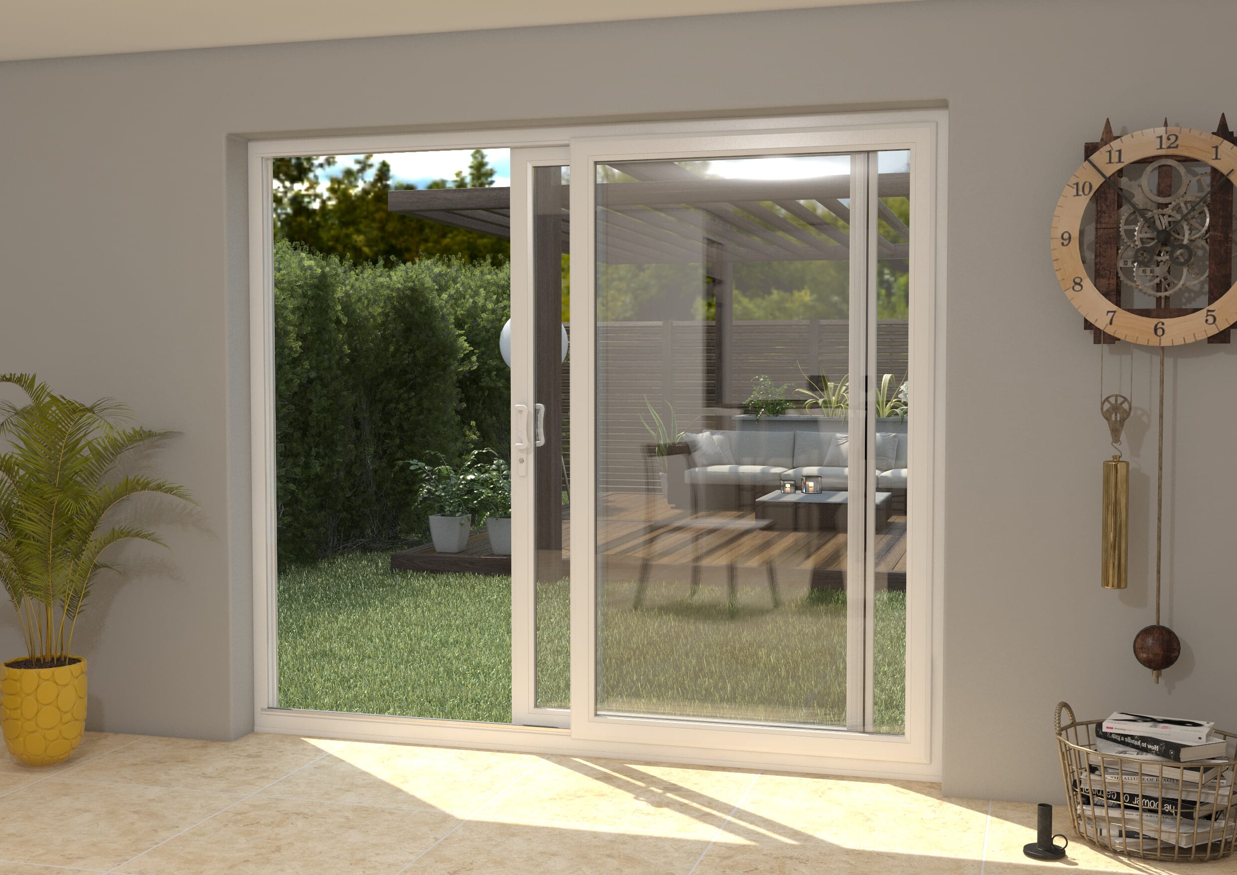 Part Q 2100mm UPVC White Sliding Doors RH Sliding / LH Fixed