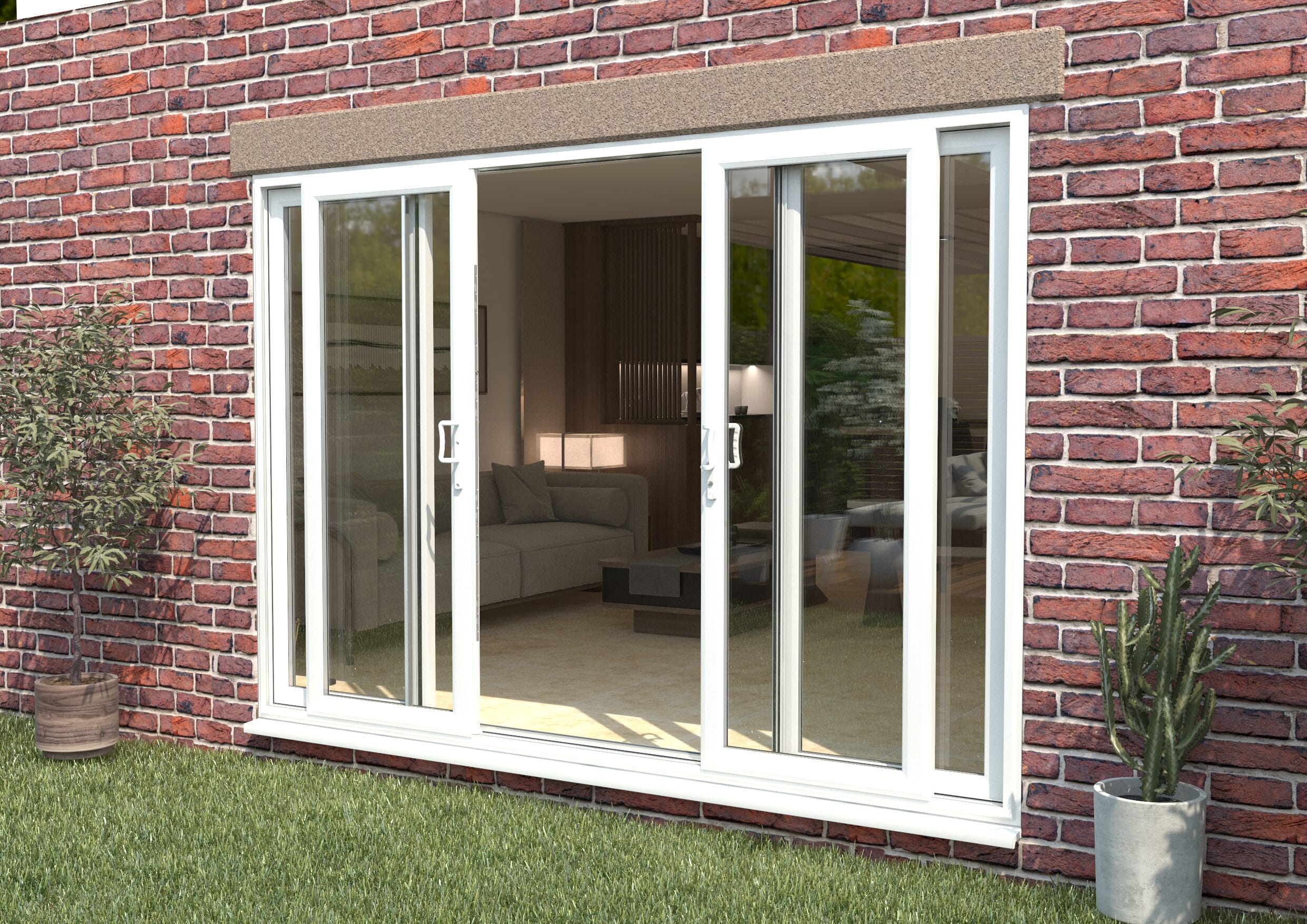 Part Q 3000mm UPVC White Sliding Doors Fixed / Sliding / Sliding / Fixed
