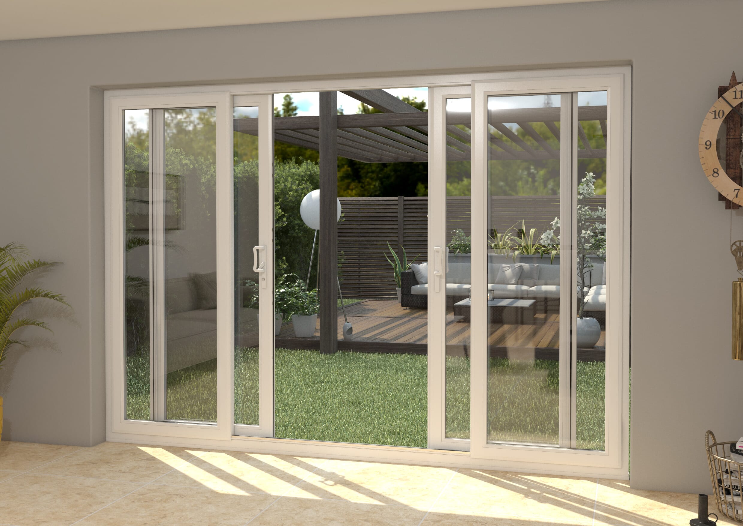 Part Q 3000mm UPVC White Sliding Doors Fixed / Sliding / Sliding / Fixed