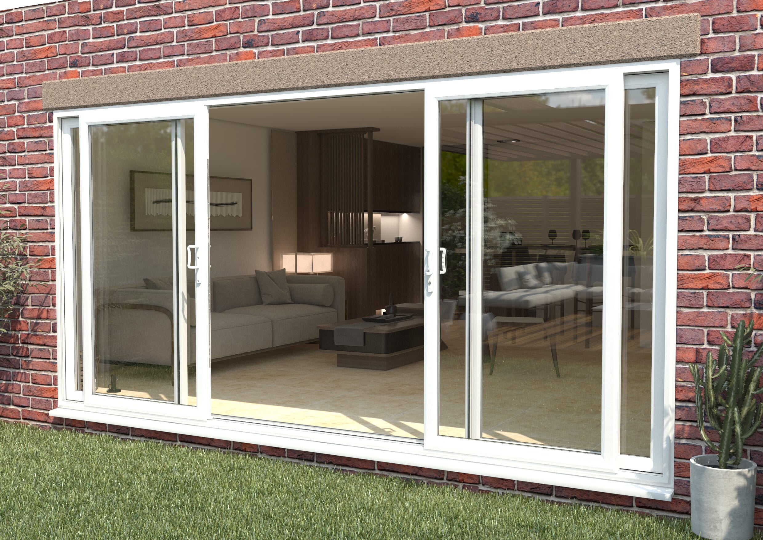 Part Q 4200mm UPVC White Sliding Doors Fixed / Sliding / Sliding / Fixed