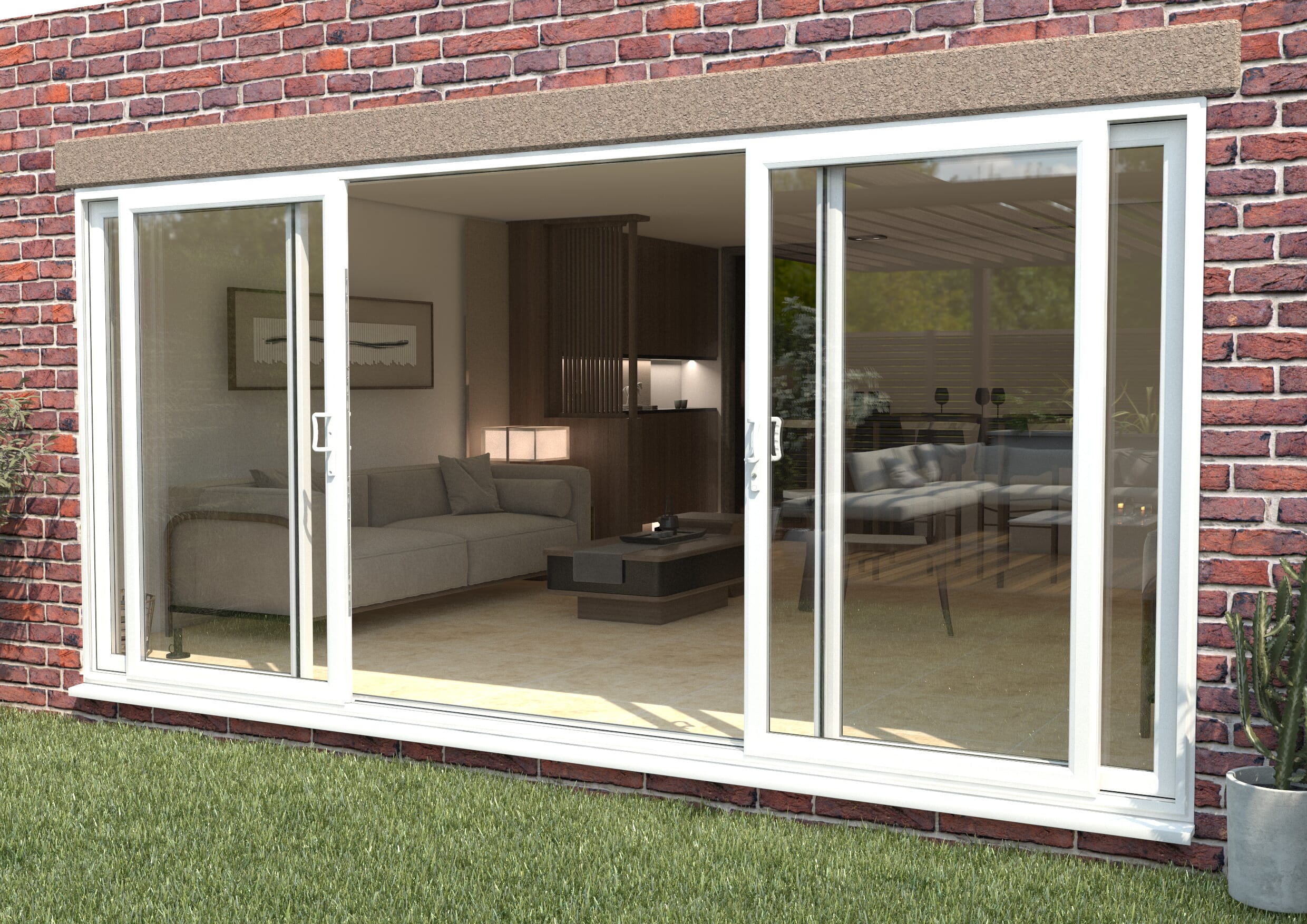 Part Q 4500mm UPVC White Sliding Doors Fixed / Sliding / Sliding / Fixed