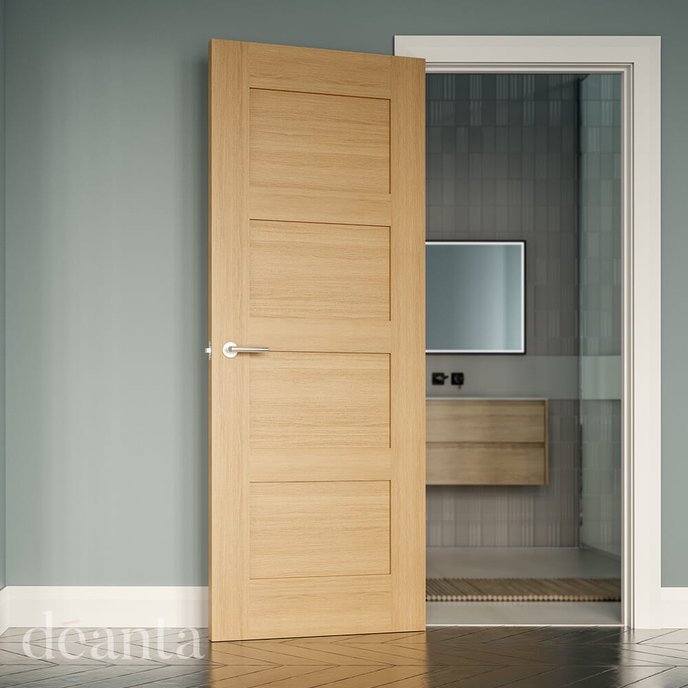 762x1981x44mm (30") Coventry Shaker 4 Panel Oak - Pre-Finished Fire Door