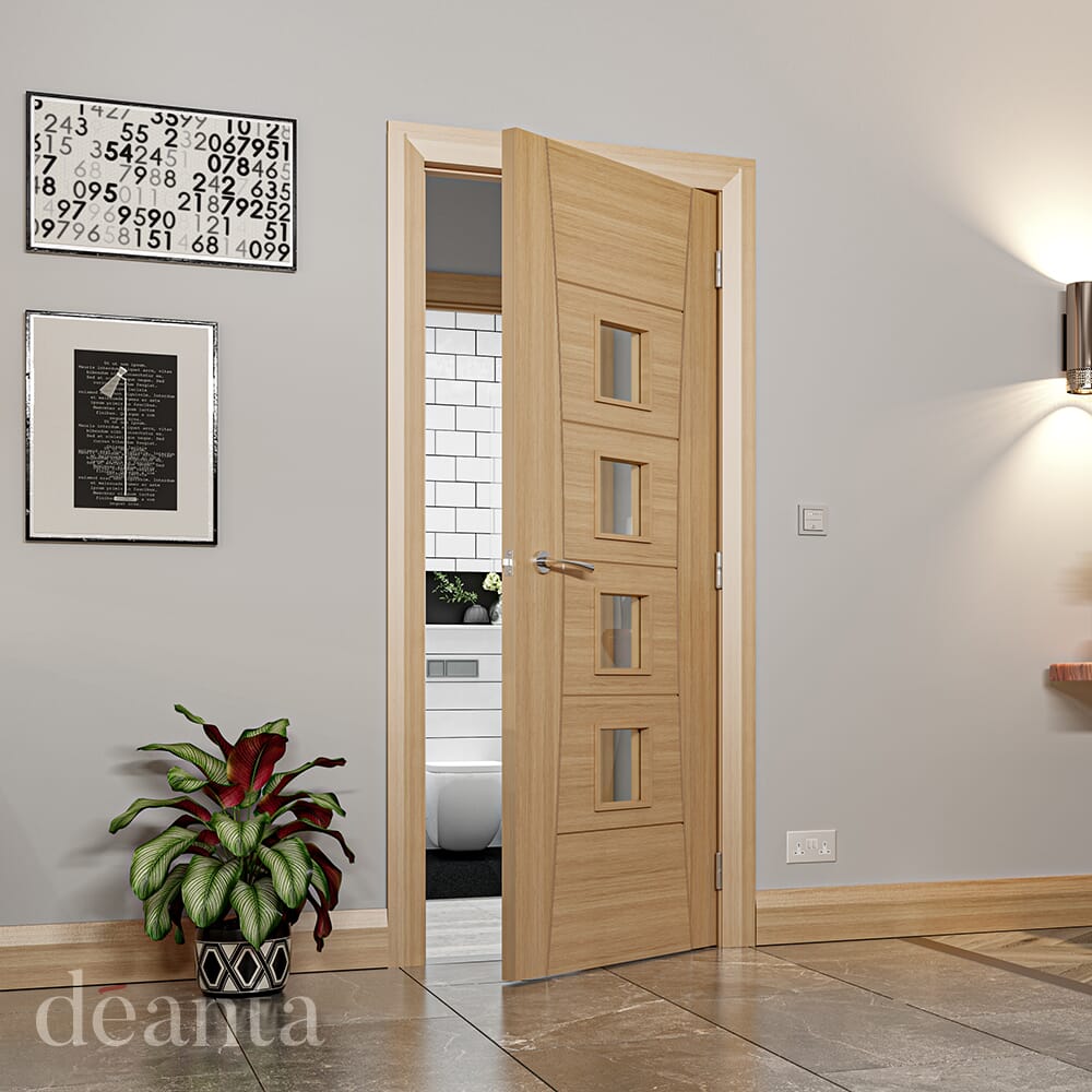 686x1981x44mm (27") Pamplona Oak glazed - Pre-Finished Fire Door
