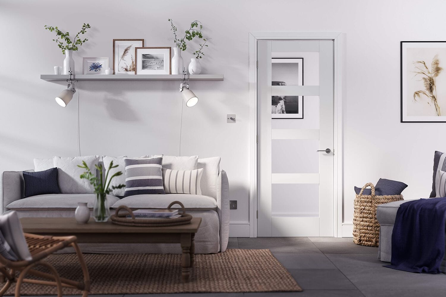 Shaker 4 Light White Clear Glazed Fire Door