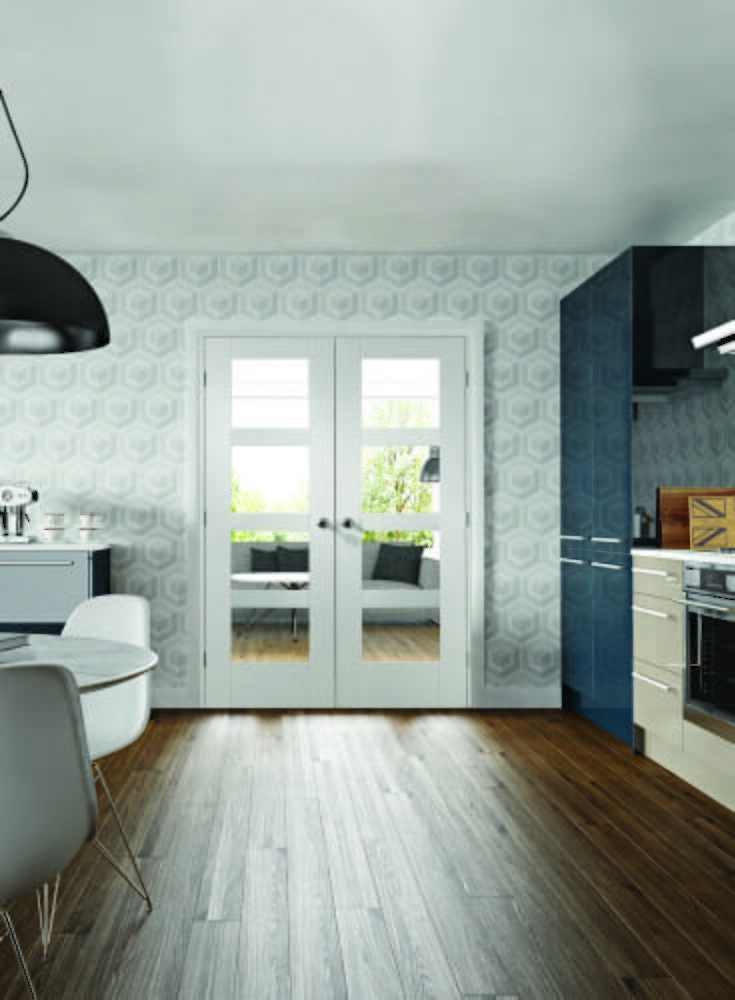 Shaker 4 Light White Clear Glazed Fire Door