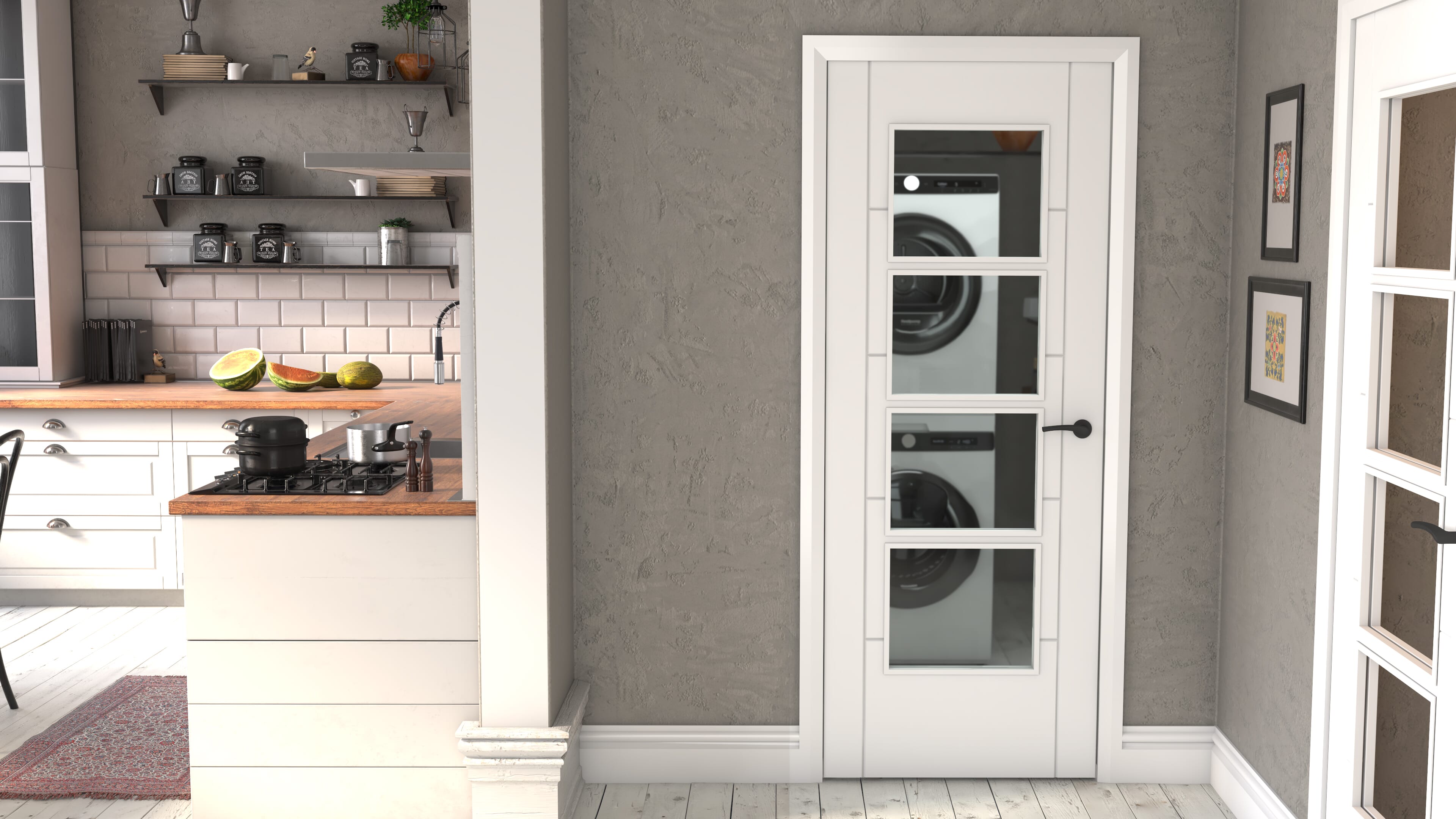 926 x 2040 x 44mm Iseo White 4 Light Clear Glazed Prefinished Fire Door