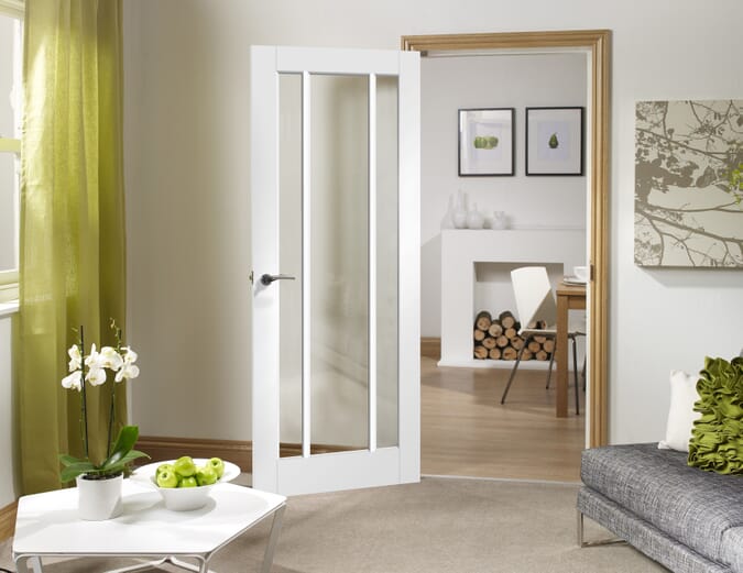 826x2040x44mm Worcester White - Clear Glass Fire Door