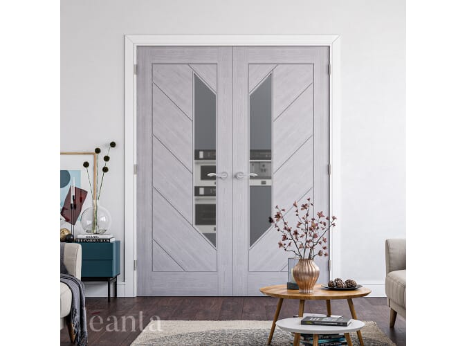 Torino Light Grey Ash Glazed - Prefinished Fire Door