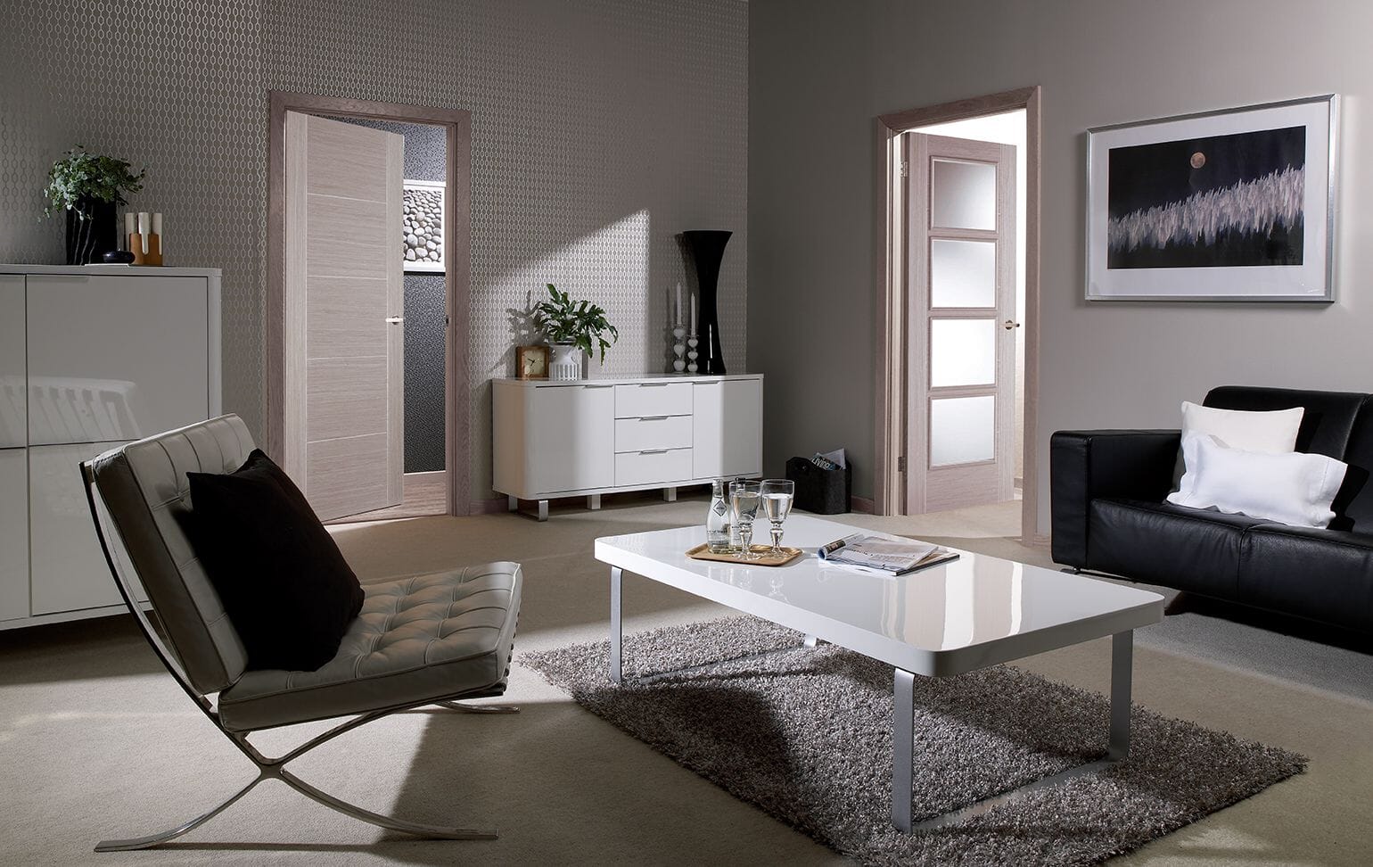 Vancouver Light Grey 4 Light - Clear Glass Prefinished Fire Door