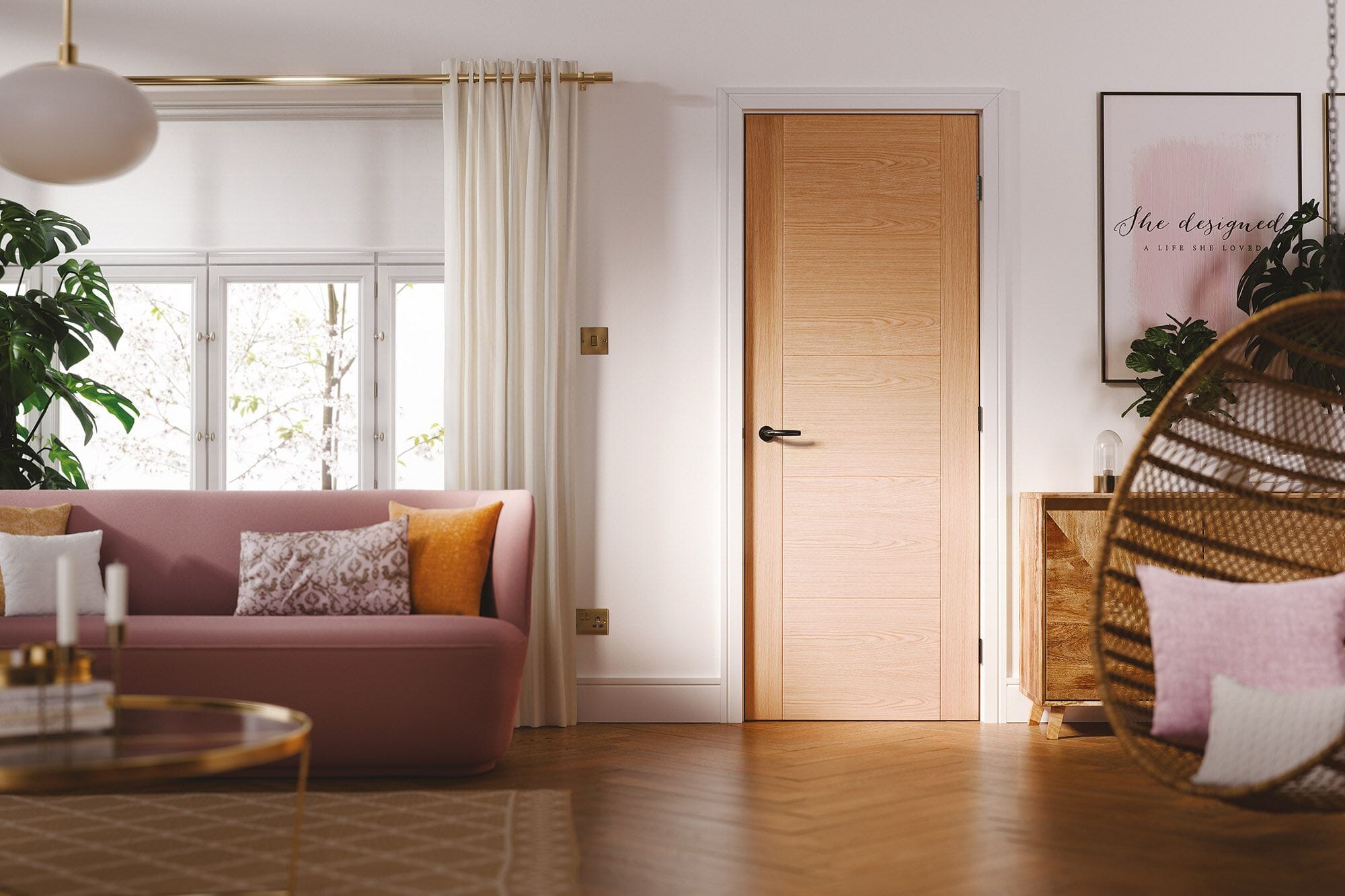 838x1981x54mm Vancouver 5P Oak - Pre-Finished FD60 Fire Door