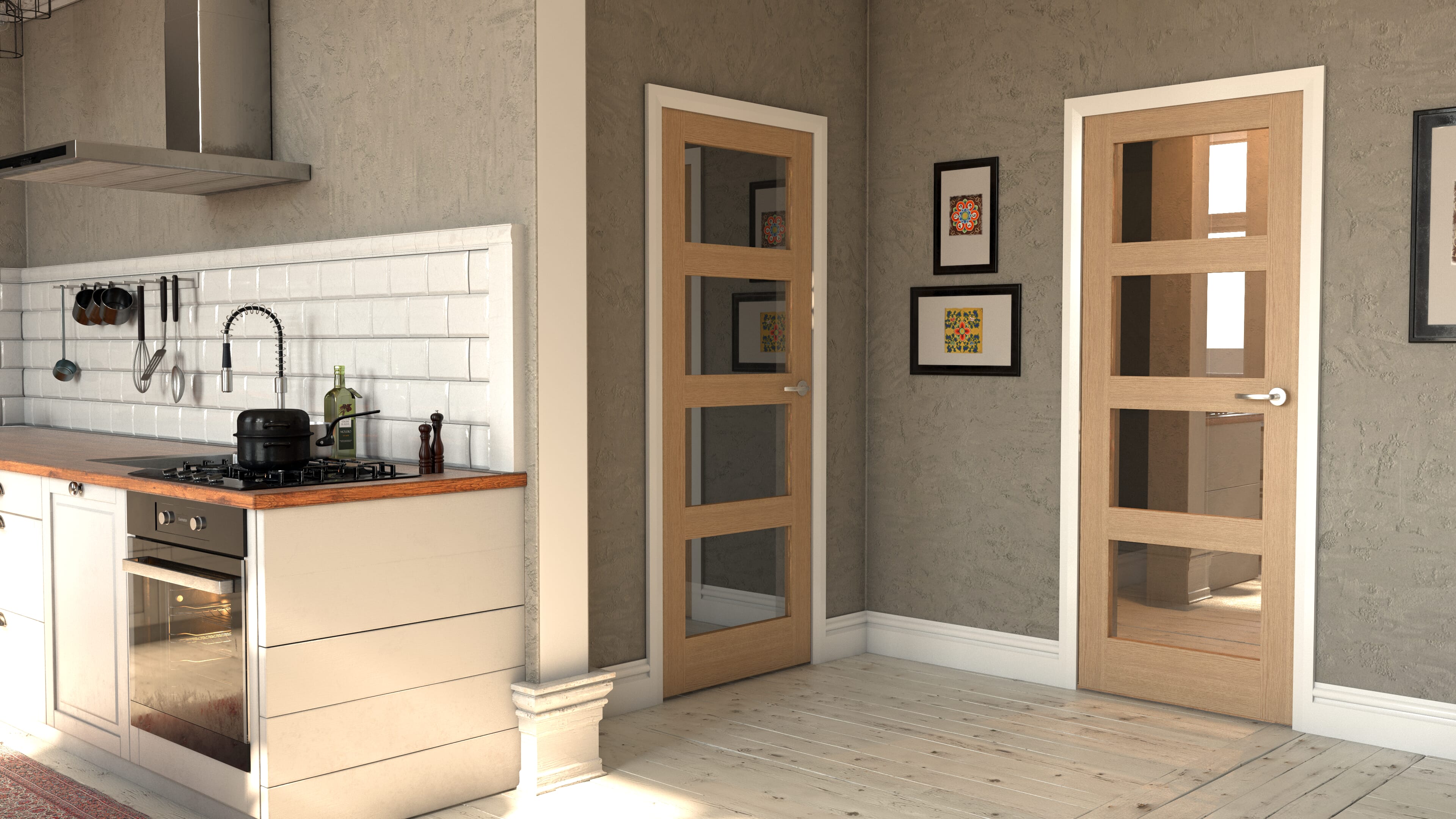 Shaker 4 Light Oak Clear Glazed Fire Door