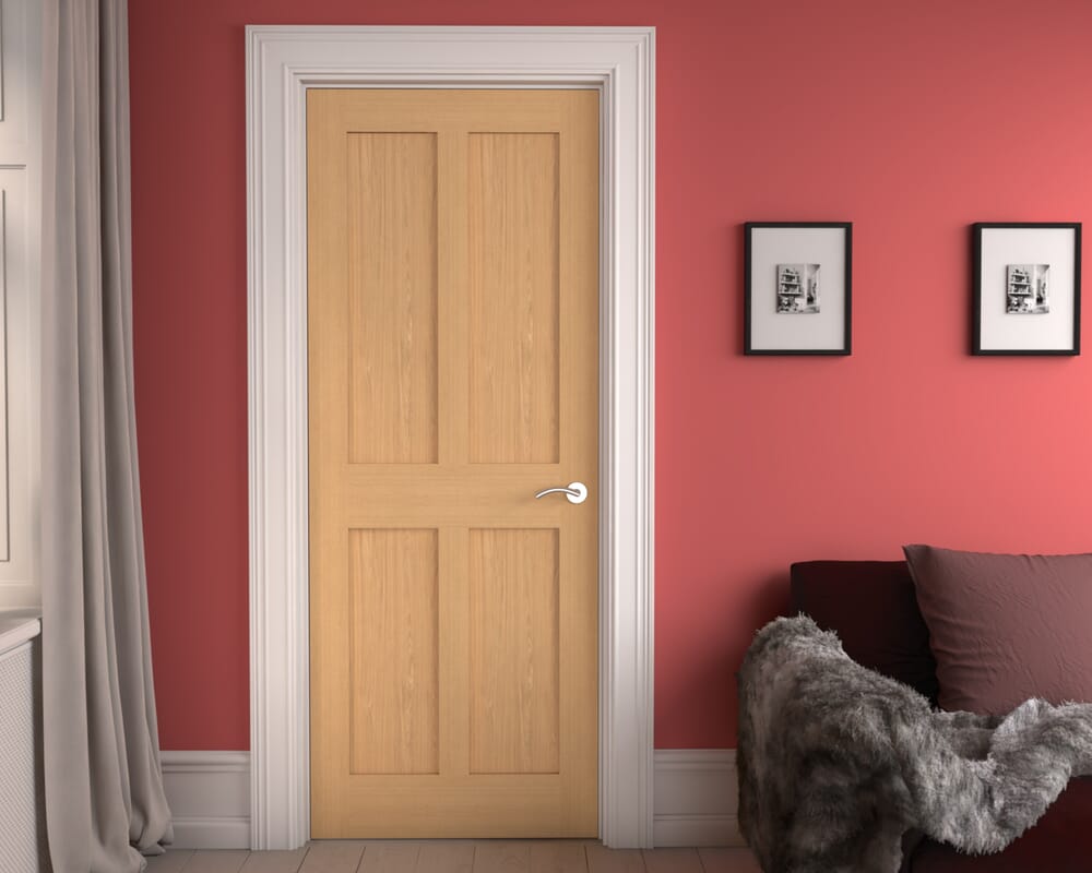 686x1981x44mm (27") Oak Victorian 4 Panel Shaker Fire Door