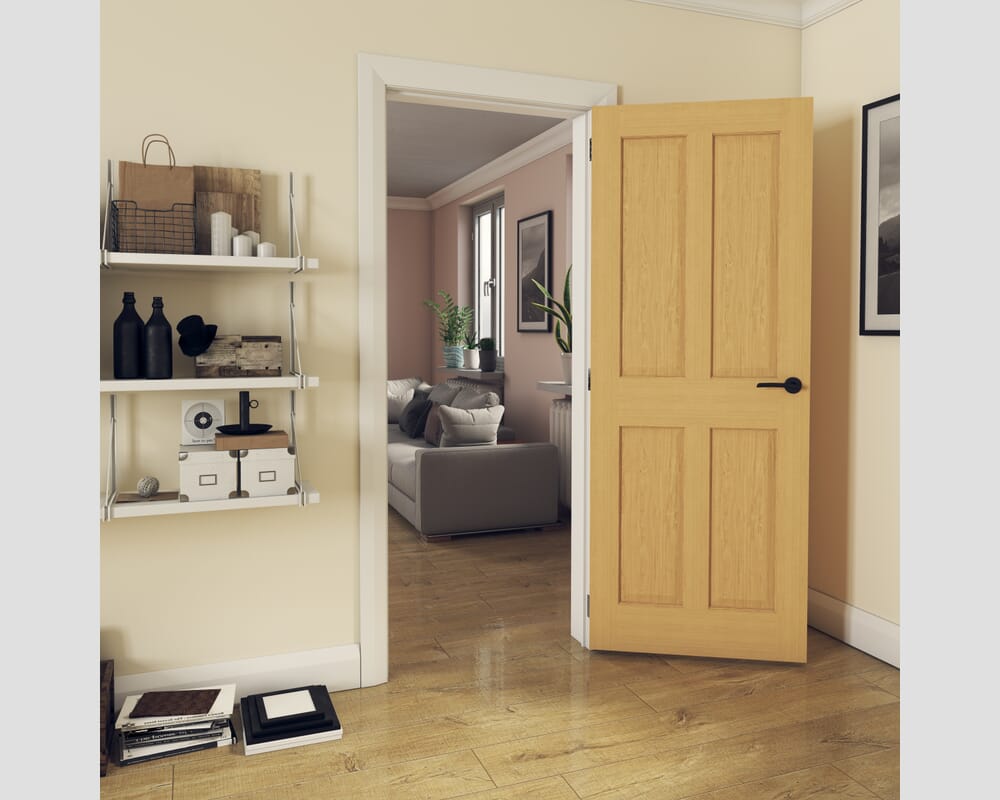 1981mm x 838mm x 44mm (33") FD30 Traditional Victorian Oak 4 Panel - Prefinished Door
