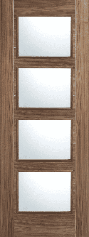 Vancouver Walnut 4L - Clear Glazed Pre-Finished Fire Door