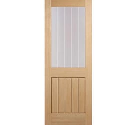 Mexicano Oak Half Light - Clear with Frosted Lines Fire Door by LPD