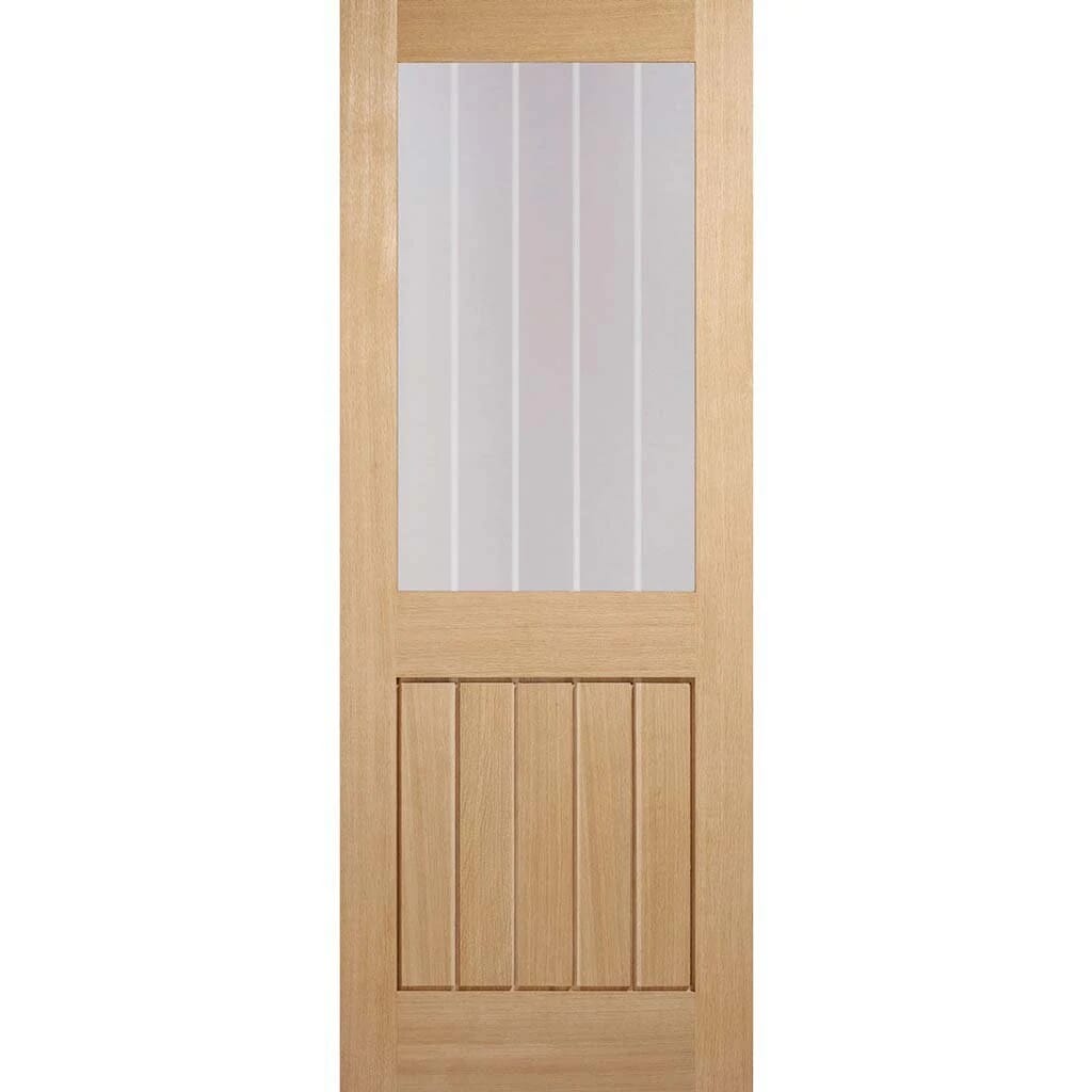 Mexicano Oak Half Light - Clear with Frosted Lines Prefinished Fire Door by LPD