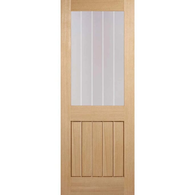 Mexicano Oak Half Light Clear Glass with Frosted Lines Prefinished FD30 Fire Door Set