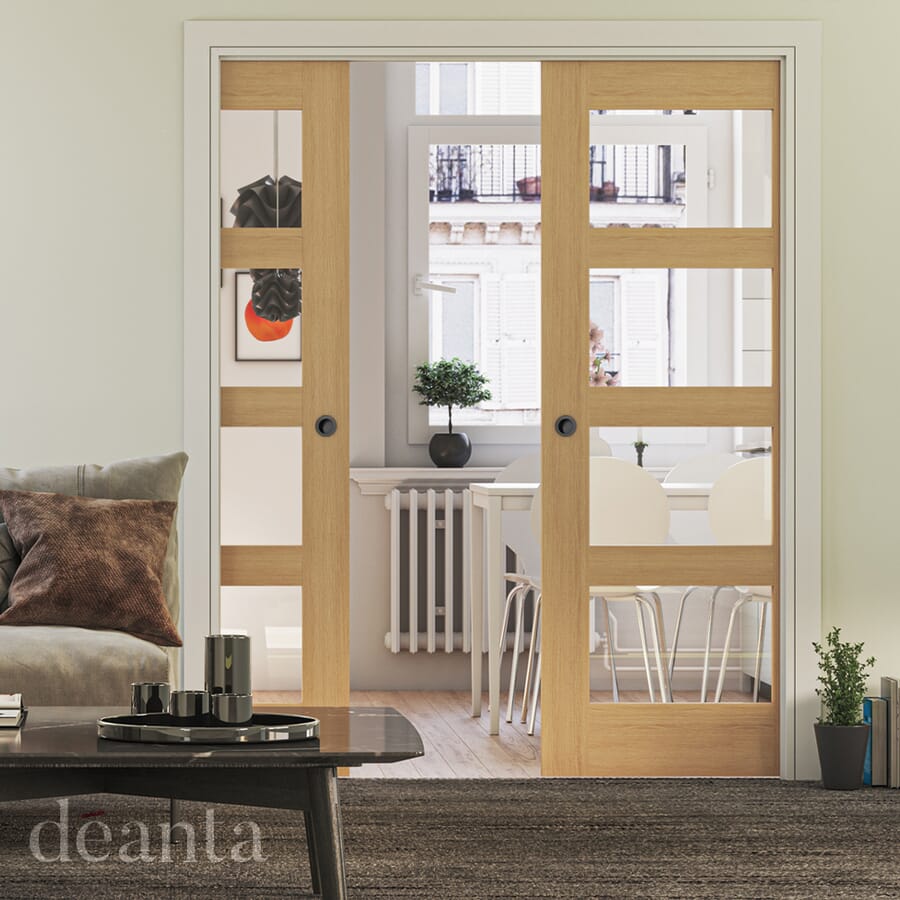 Coventry Glazed Prefinished Oak Shaker – Clear Fire Door