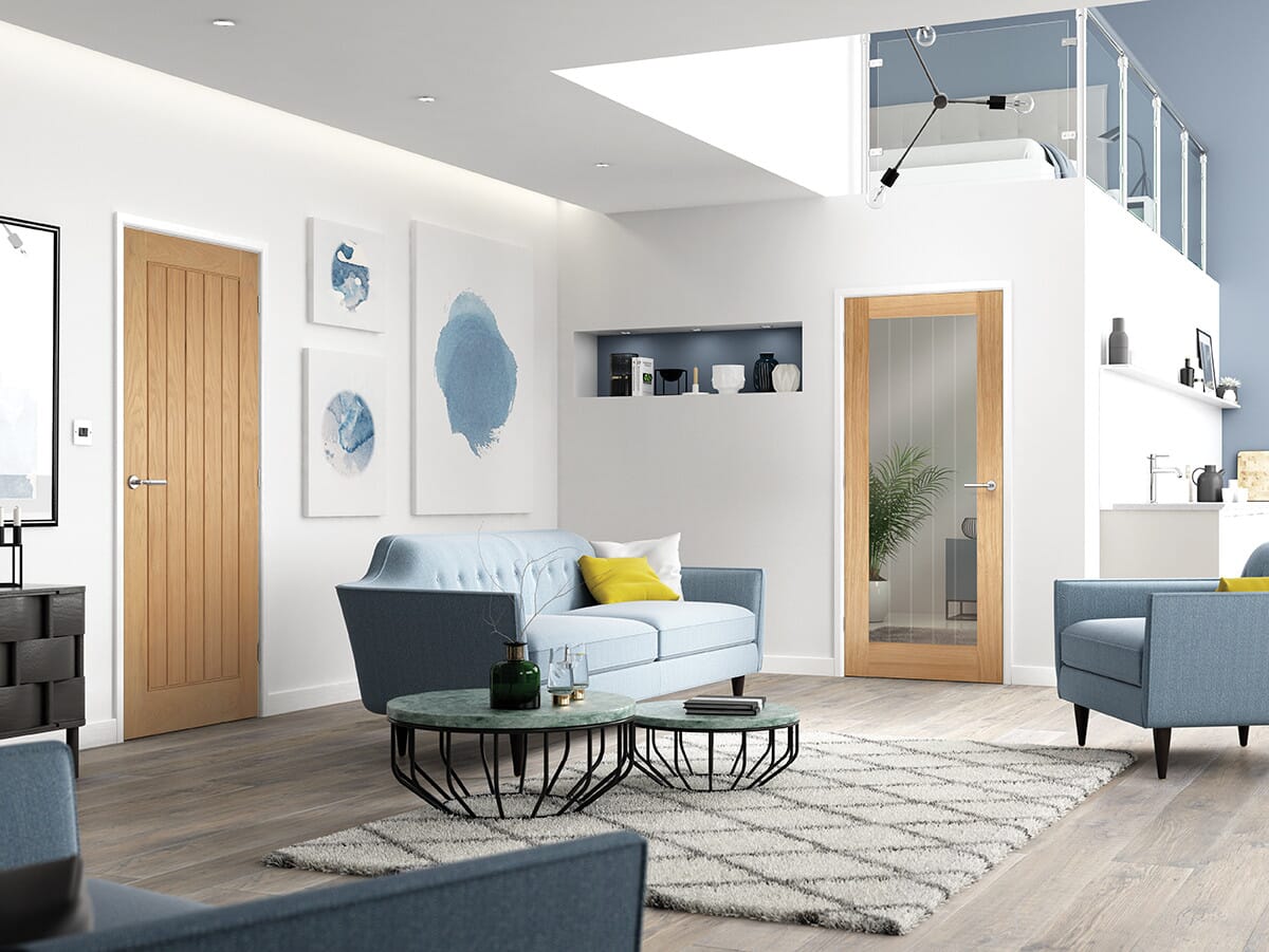 Mexicano Oak Pattern 10 - Clear Glass Prefinished Fire Door by LPD