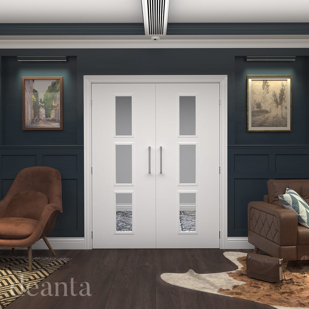 2040mm x 726mm x 44mm Architectural Paint Grade White 11 Clear Glazed Fire Door Blank