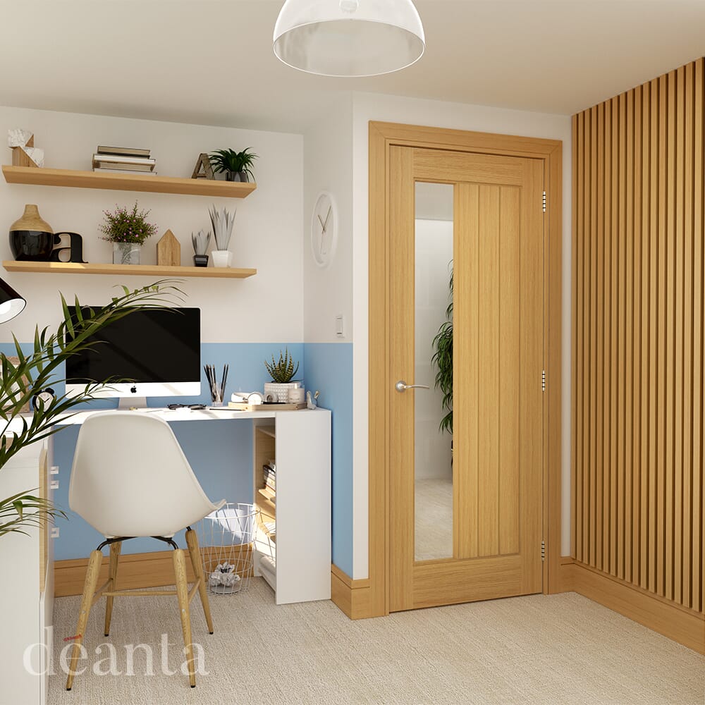 2040x726x44mm Ely 1SL Glazed Oak - Prefinished Fire Door