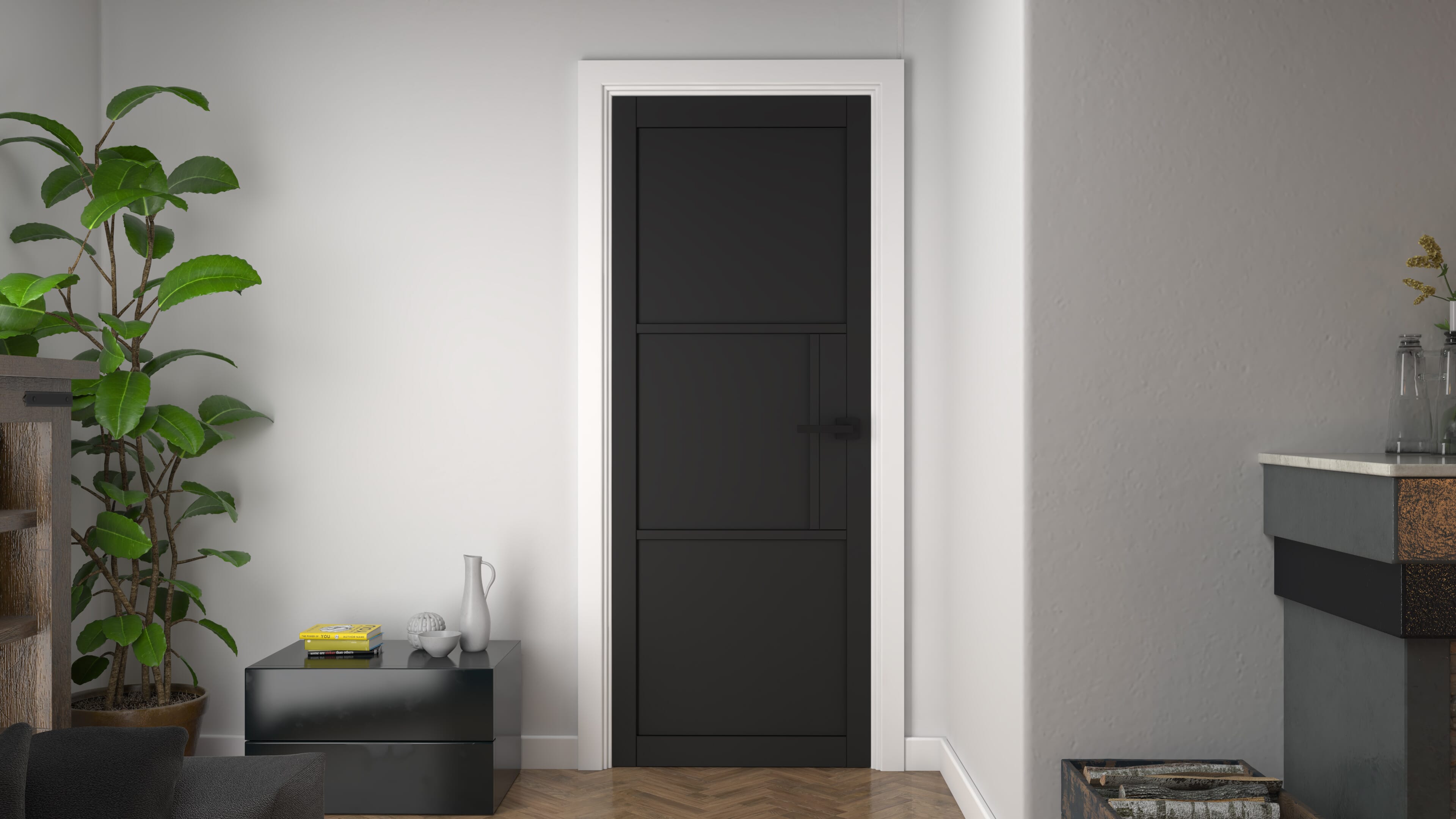 1981 x 686 x 44mm Heritage Black 3 Panel - Prefinished Fire Door