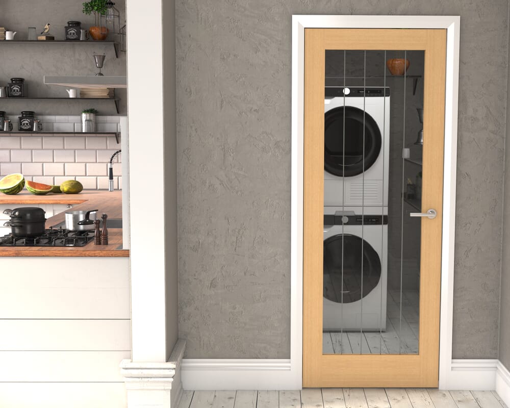 686x1981x44mm (27") Mexicano Oak P10 Brilliant Cut Glazed Fire Door