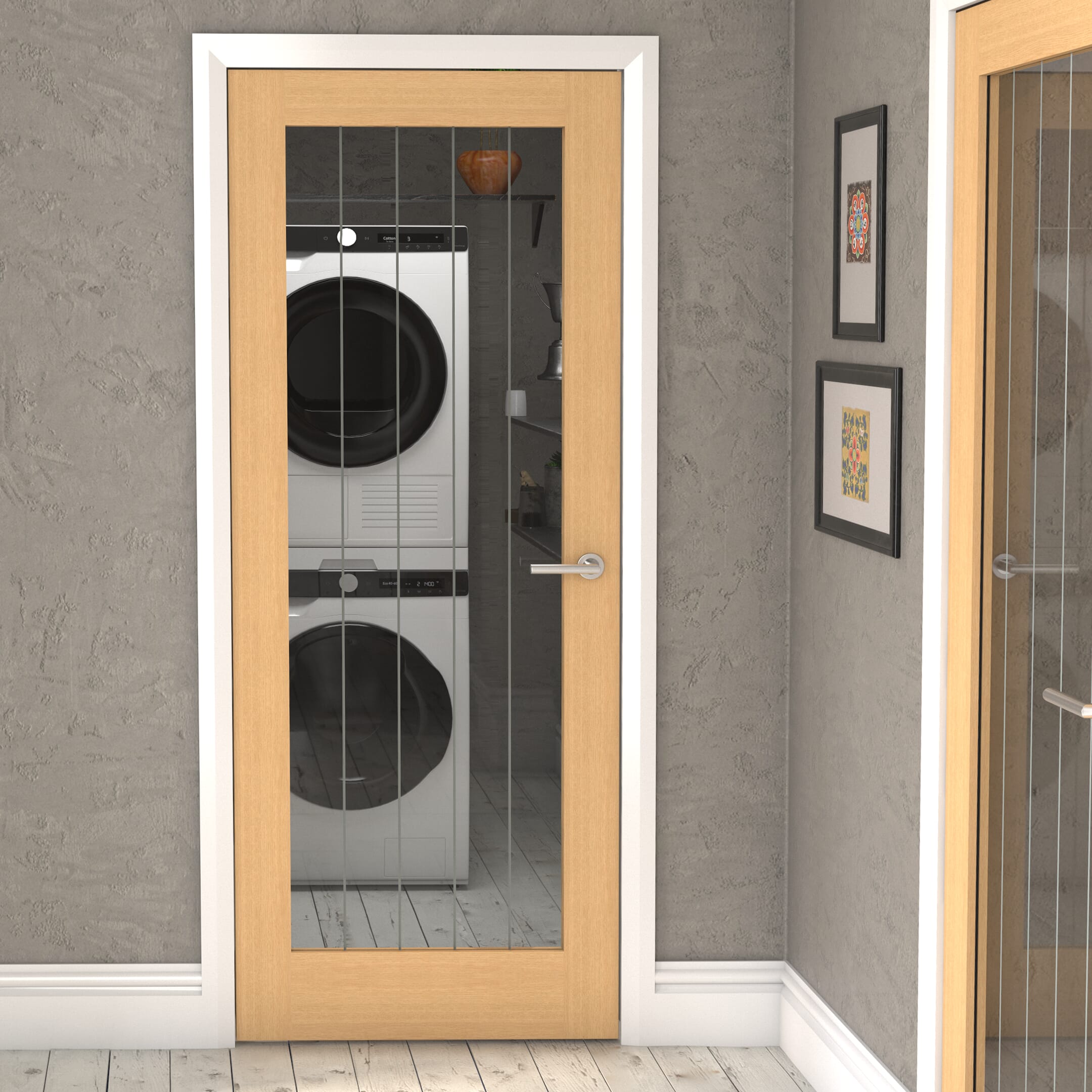 Mexicano Oak P10 Brilliant Cut Glazed - Prefinished Fire Door