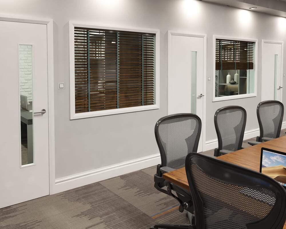 826x2040x44mm Flush White Prefinished 1LOS Clear Glazed Fire Door