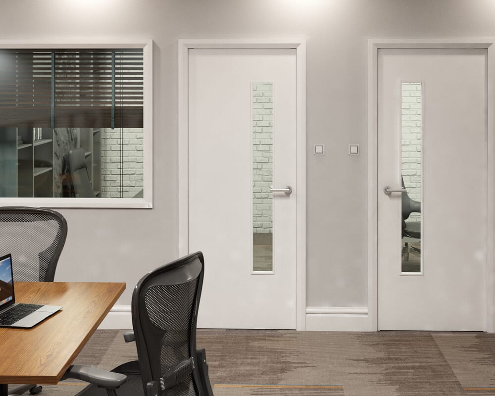 826x2040x44mm Flush White Prefinished 1LOS Clear Glazed Fire Door